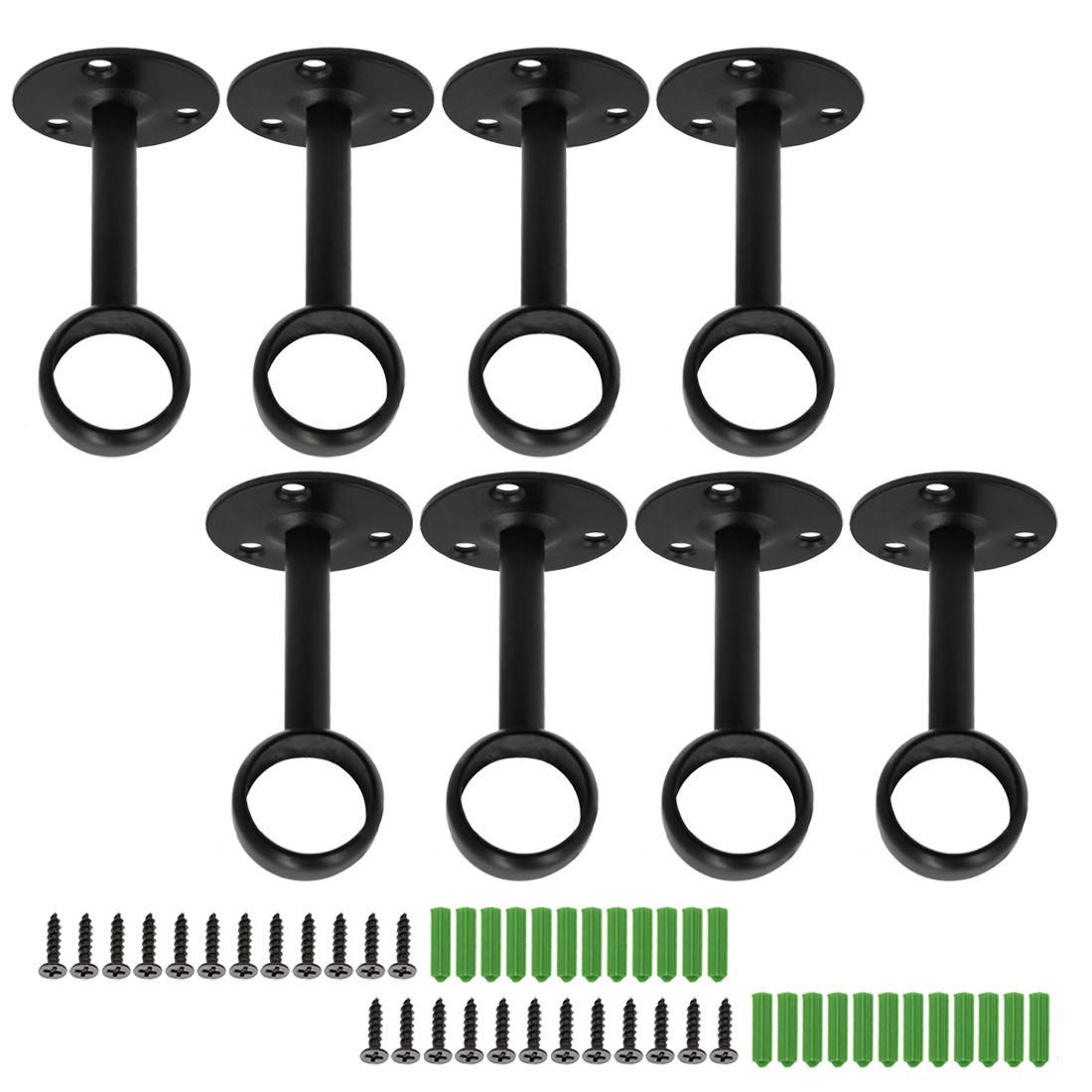 8pcs 1-Inch Stainless Steel Shower Curtain Rod Holders - Black Ceiling Mount Brackets for Closet Poles & Pipe Flanges - Perfect for Bathroom, Closet & Home Organization
