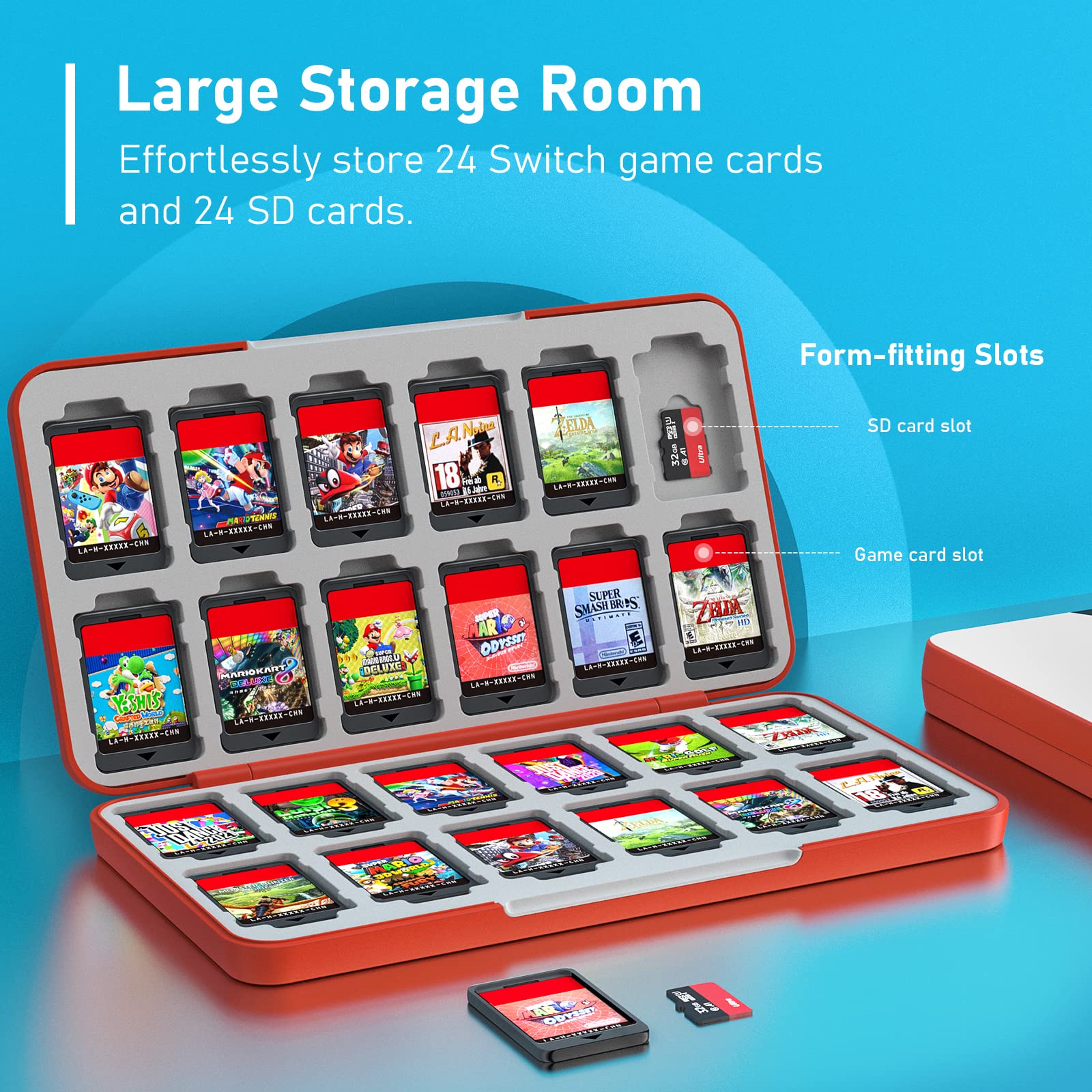 TiMOVO 24 Game Card Holder Case for Nintendo Switch OLED/Switch/Switch Lite - Compact Portable Storage Box for Switch Game Cartridges & 24 SD Cards - Perfect for Travel, Gaming Parties & On-the-Go Protection (Pokeball Design)