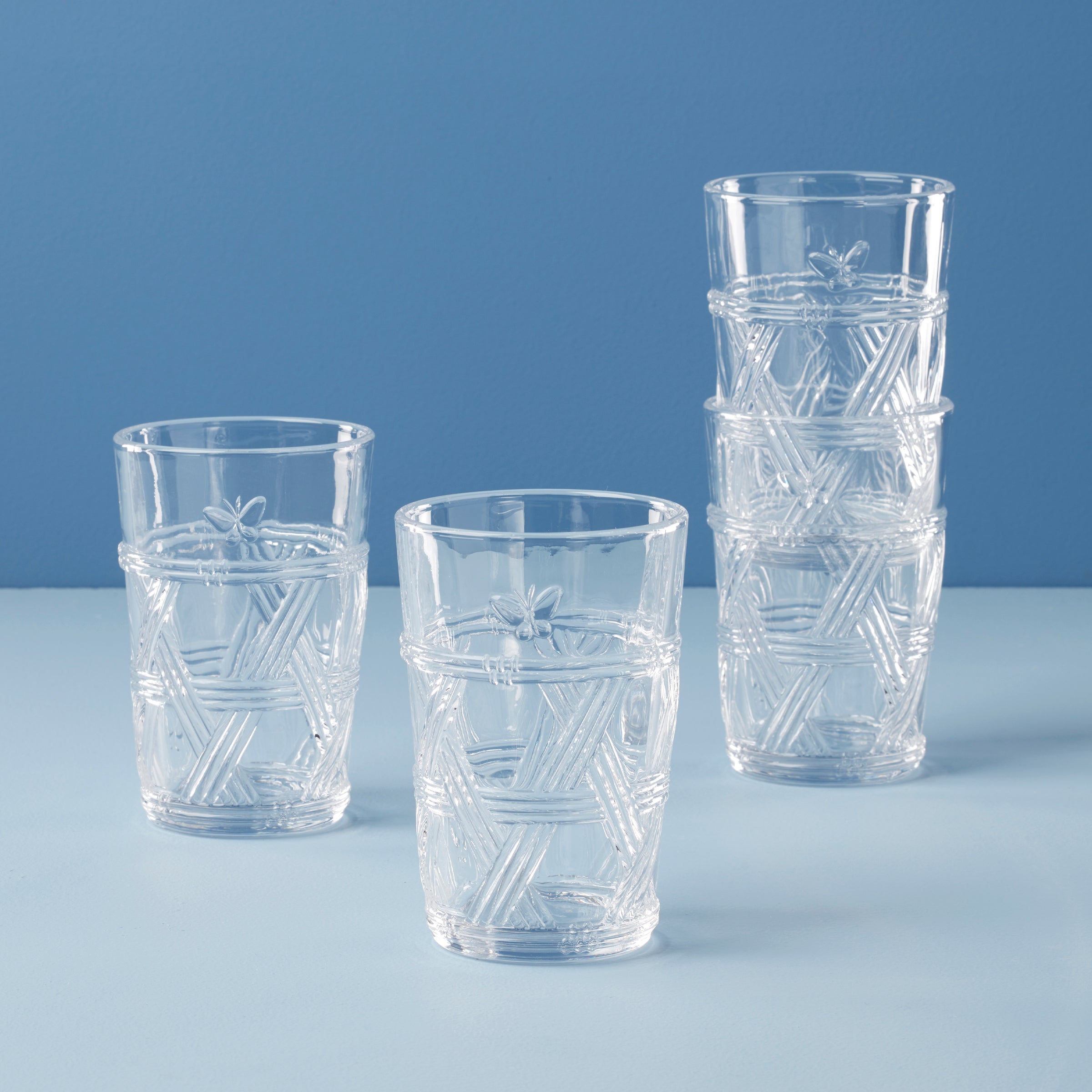 Butterfly Meadow Clear Tall Drinking Glasses - Set of 4 Elegant Glass Cups for Iced Tea, Cocktails & Home Decor