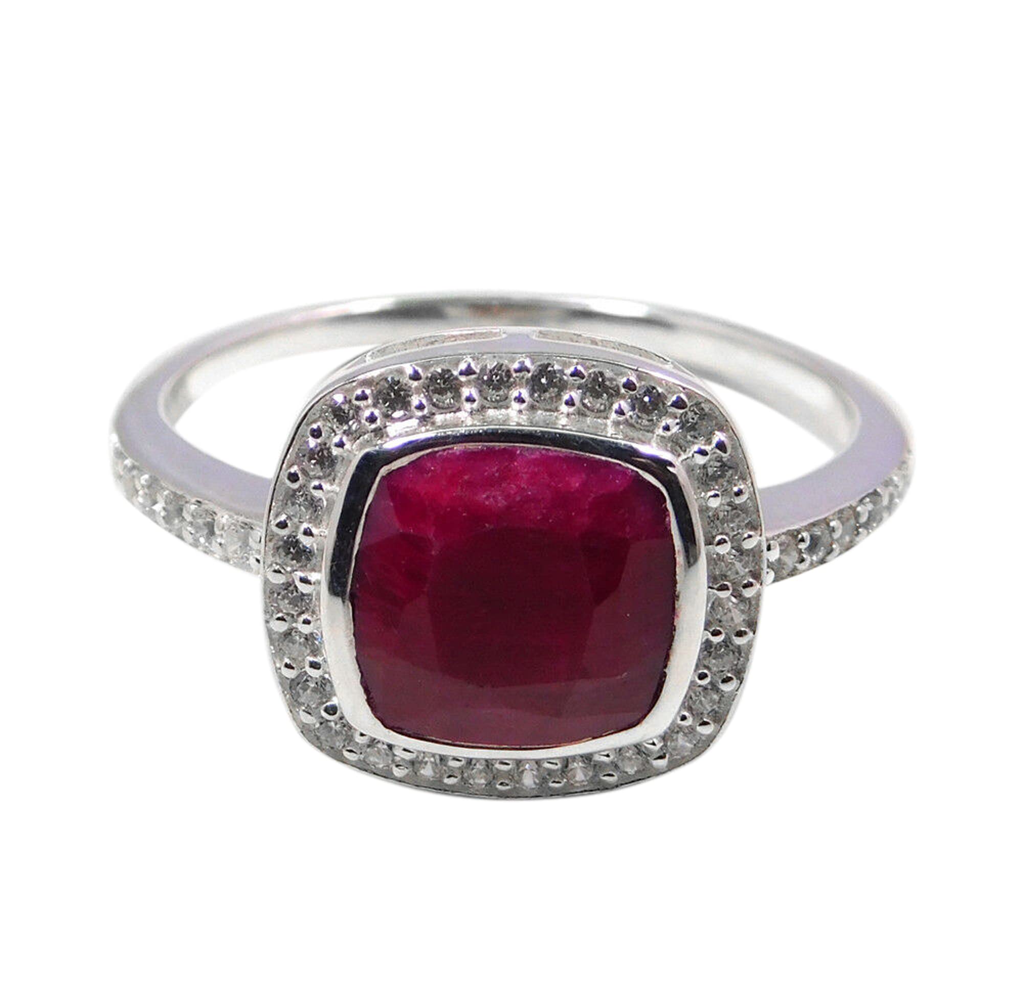 Handmade 925 Sterling Silver Solitaire Ruby Gemstone Ring - Cushion Cut Designer Jewelry for Women, Perfect for Engagement, Wedding & Special Occasions