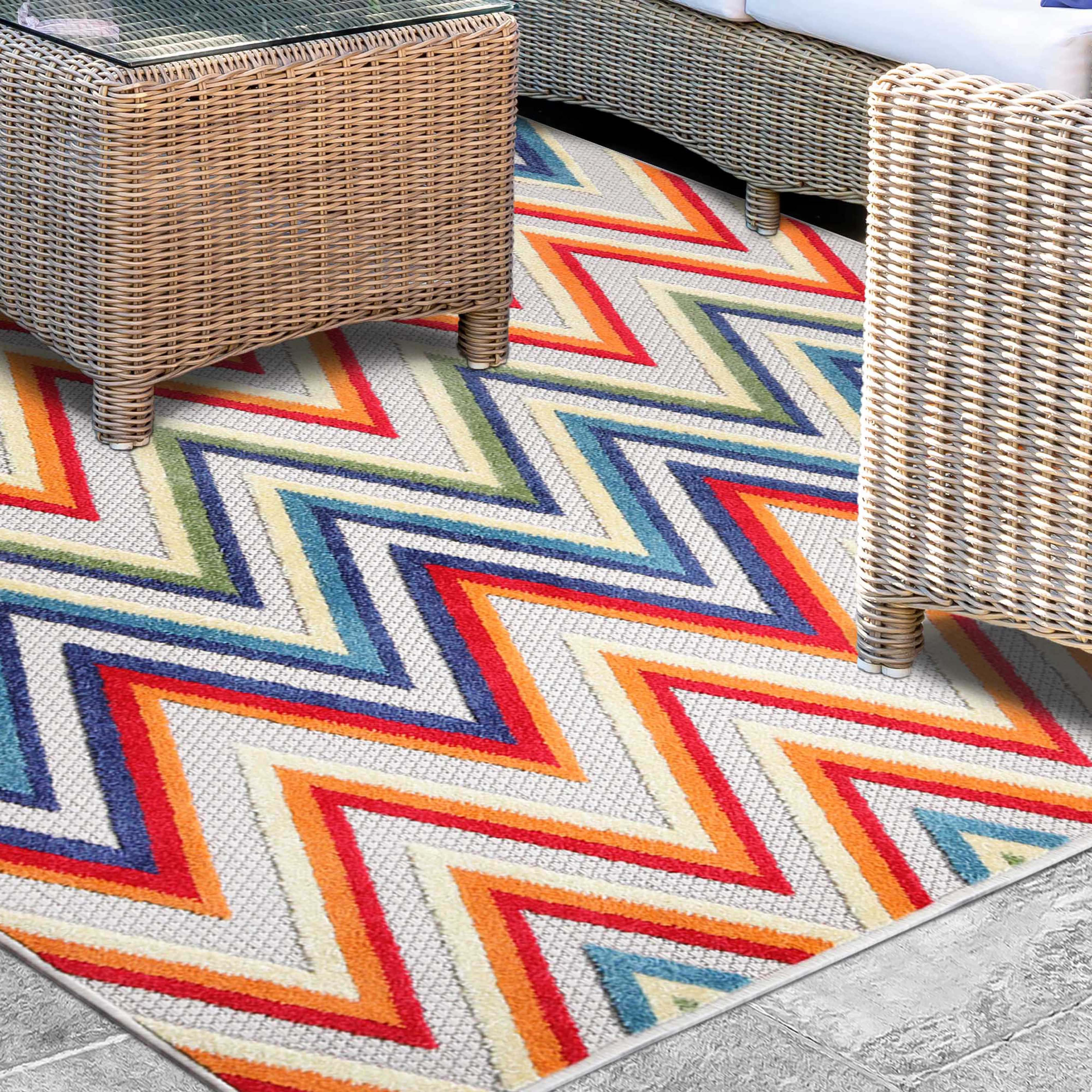 Acacia Geometric Zigzag Modern Indoor/Outdoor Area Rug or Runner - Non-Slip Boho Chic Carpet for Living Room, Bedroom, Patio & Hallway Decor