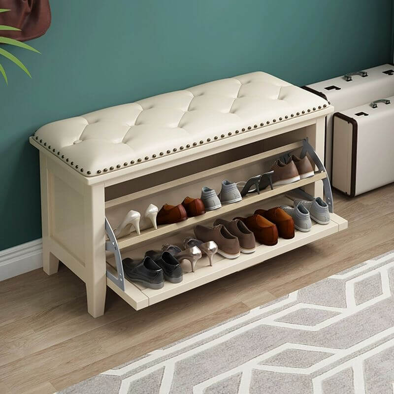 Modern Faux Leather Rectangle Storage Ottoman with Nailhead Trim - Versatile Footrest, Coffee Table & Hidden Storage for Living Room, Bedroom & Office