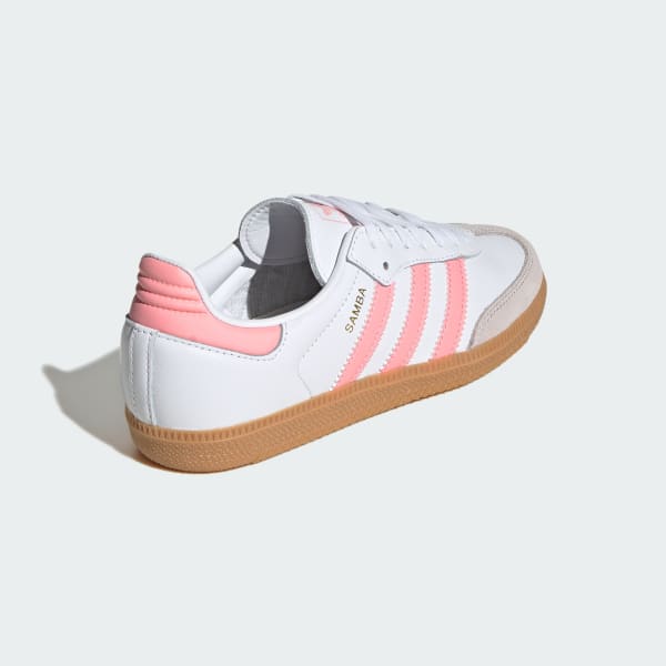 Adidas Kids' Samba OG Sneakers - White & Coral Pink | Classic Soccer-Inspired Shoes for Boys & Girls | Perfect for School, Sports & Casual Wear