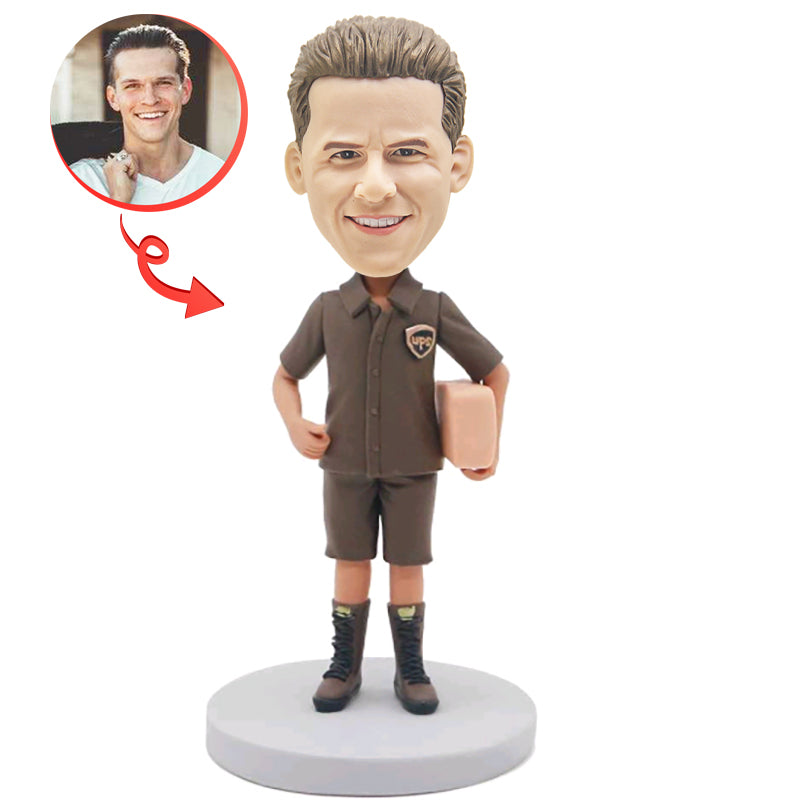 Custom Male Postman Bobblehead - Personalized Nodding Figure - Perfect for Office Desk Decor, Gift for Mail Carriers & Postal Workers