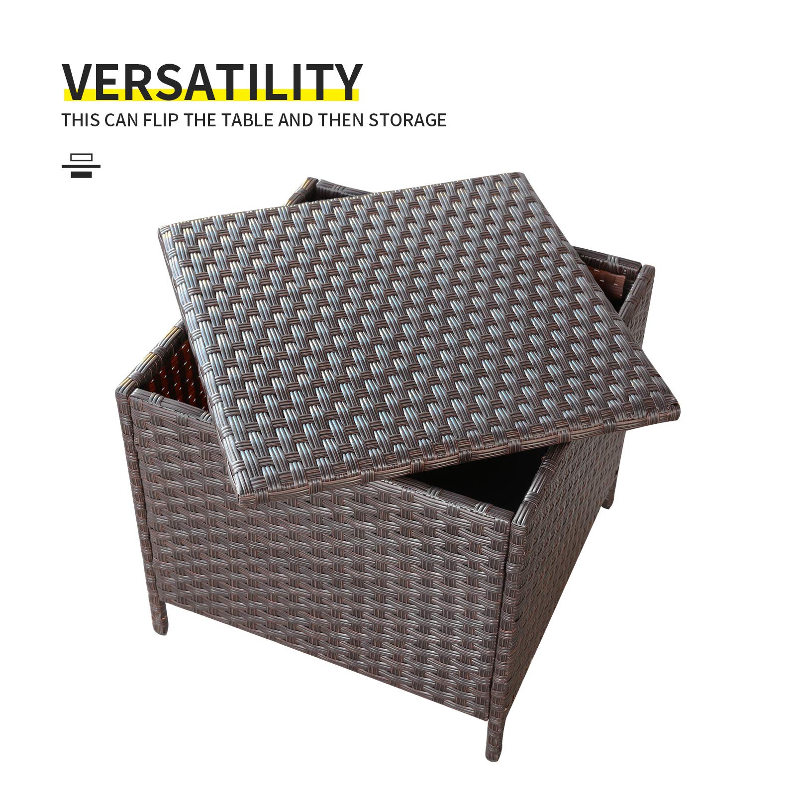 Valita Goognice Outdoor PE Wicker Side Table with Storage - Square Patio Resin Rattan End Table for Furniture Covers, Toys & Gardening Tools - Brown - Perfect for Patio, Garden, Balcony & Outdoor Decor