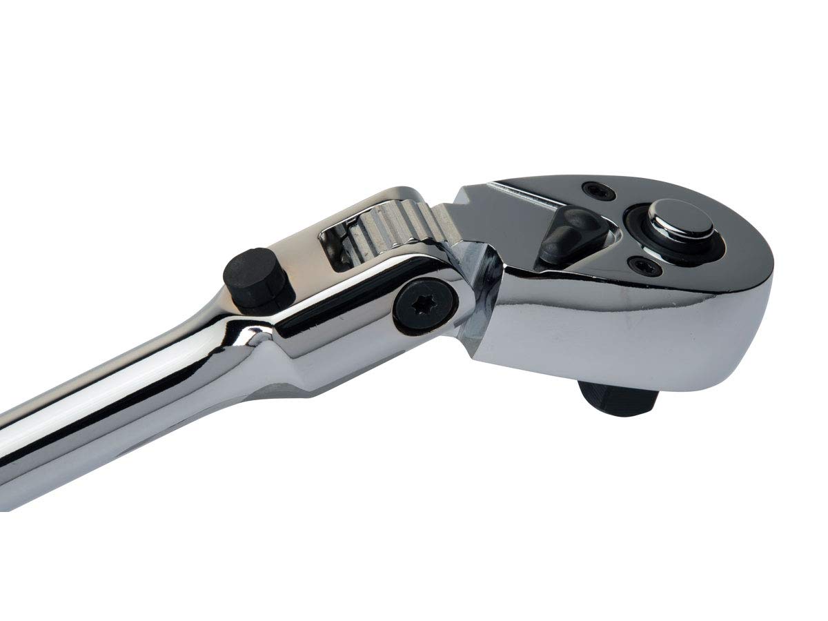 Eastwood 3/8-Inch Drive Flex Head Ratchet - Chrome Steel Construction with Reverse Lever & Adjustable Locking Head - Perfect for Automotive Repair, DIY Projects, and Tight Space Mechanics
