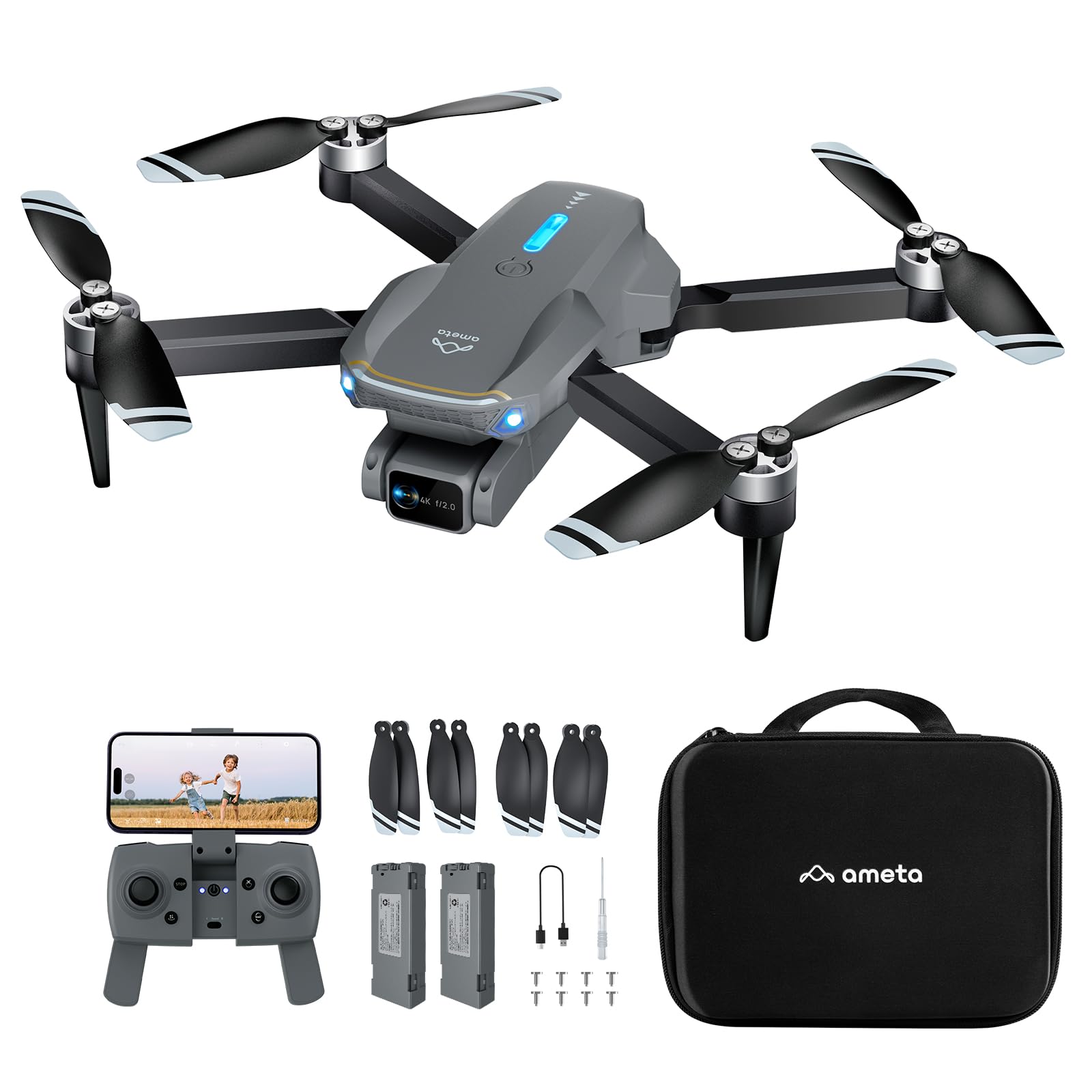 **Ameta S20 Lite 4K UHD FPV Drone with Brushless Motor – Foldable RC Quadcopter for Adults & Kids, 36 Min Flight Time, Altitude Hold, Headless Mode, 360° Flips – Perfect for Aerial Photography, Outdoor Adventures & Gifts for Men & Boys (Under 249g)**