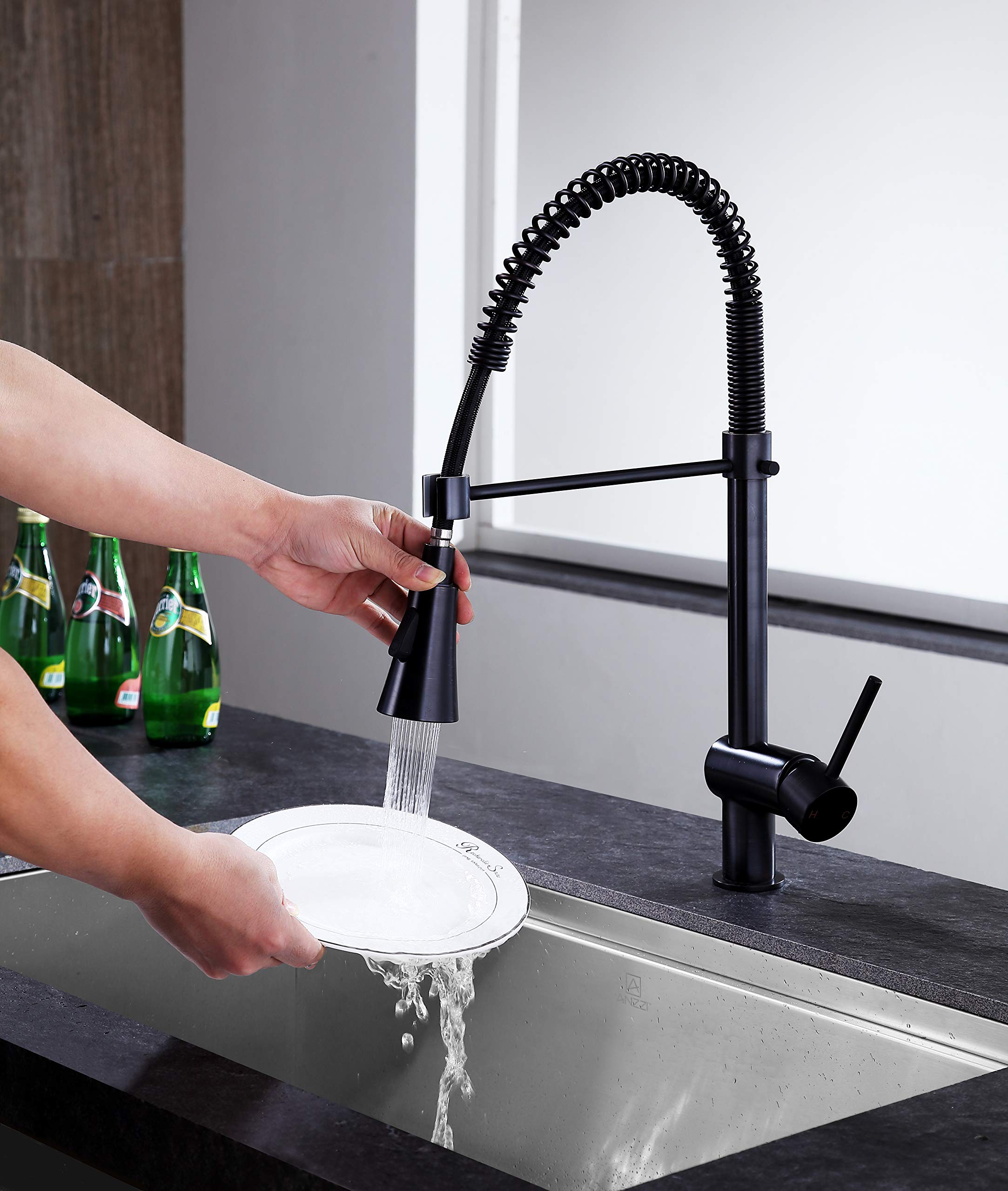 ANZZI Oil Rubbed Bronze Single Handle Pull-Down Kitchen Faucet - Modern Commercial Grade Stainless Steel Sink Faucet with Single Hole Installation (KF-AZ211ORB) - Perfect for Bar Prep, Dishwashing & Modern Farmhouse Kitchens