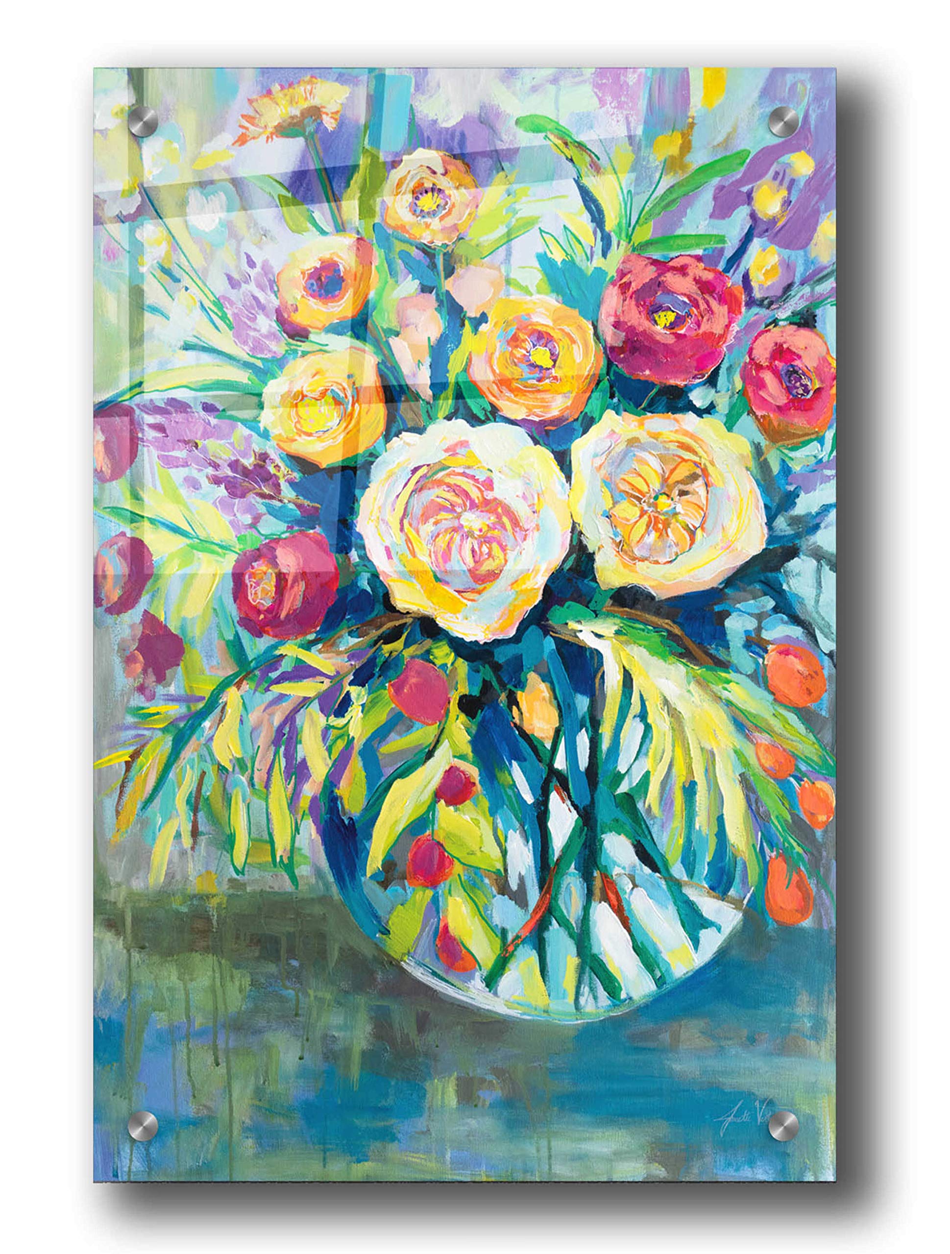 Summer Joy Acrylic Glass Wall Art by Jeanette Vertentes - 24x36 Inch Modern Abstract Painting for Living Room, Bedroom & Office Decor