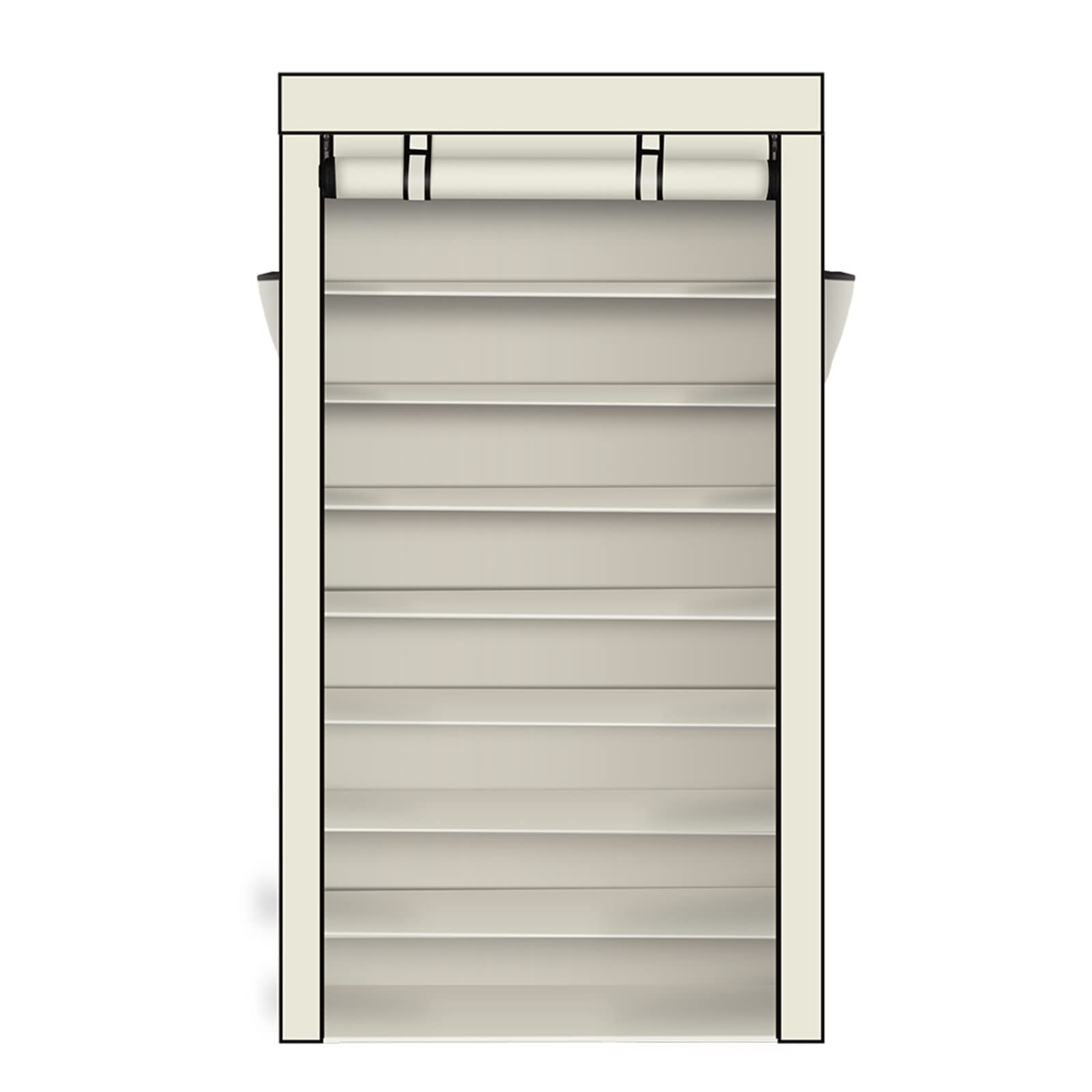 10-Tier Shoe Rack with Dustproof Cover - Space Saving Shoe Storage Cabinet Organizer for Walk-in Closet, Bedroom, Entryway - Portable Shoe Shelf for Men & Women (Beige)