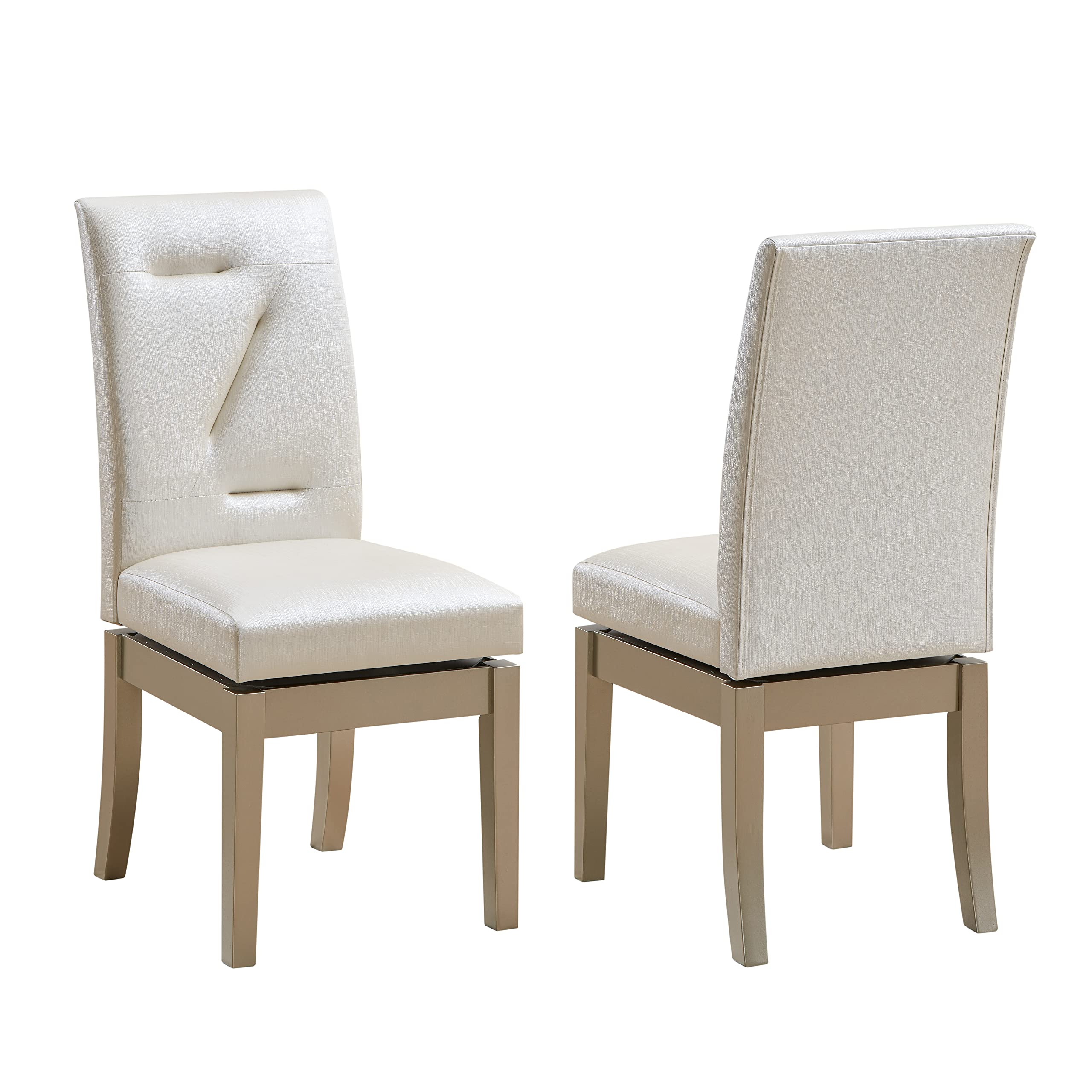 Kings Brand Furniture - Hillsdale Upholstered Swivel Dining Chairs, White & Gold, Set of 2 - Modern Kitchen & Dining Room Seating for Home & Restaurant Use