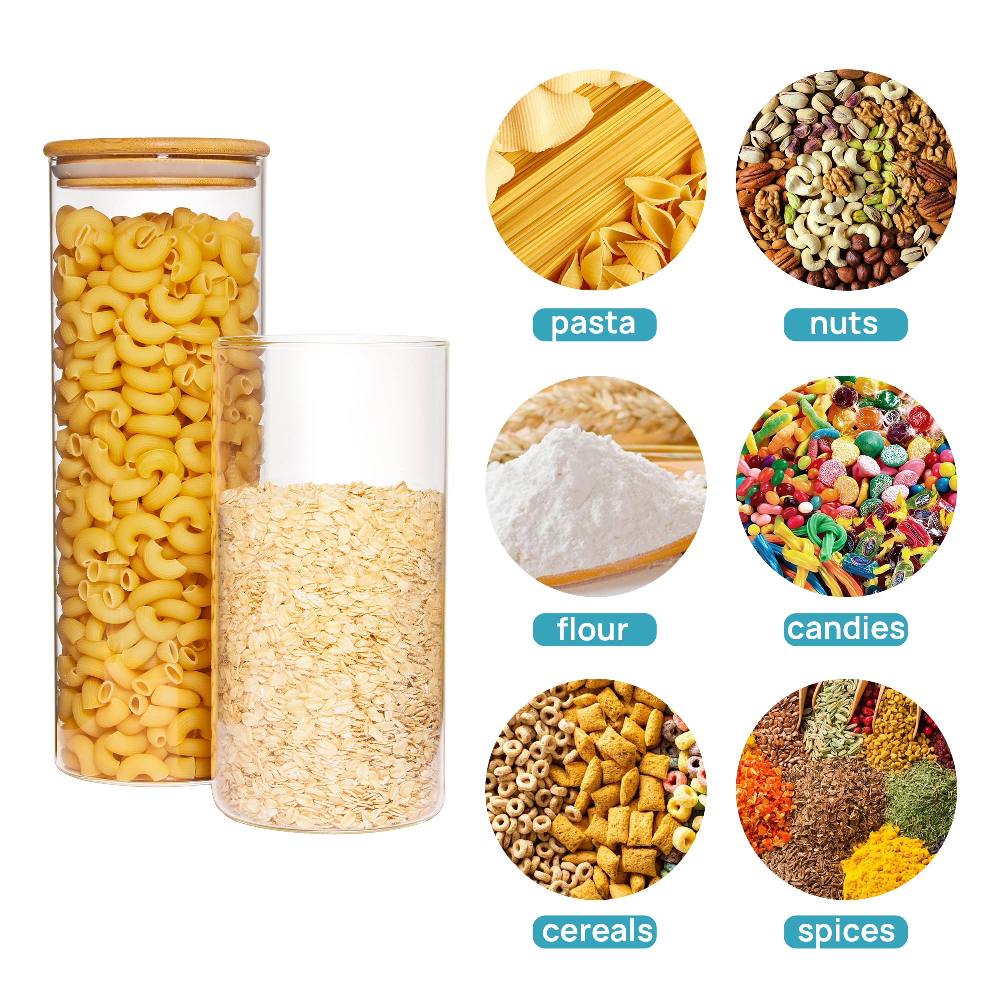Vtopmart 70oz Glass Food Storage Containers with Airtight Bamboo Lids - 3 Pack Large Kitchen Jars for Pasta, Nuts, Flour, Cereal | BPA Free Pantry Organization Solution | Perfect for Meal Prep, Baking & Bulk Food Storage