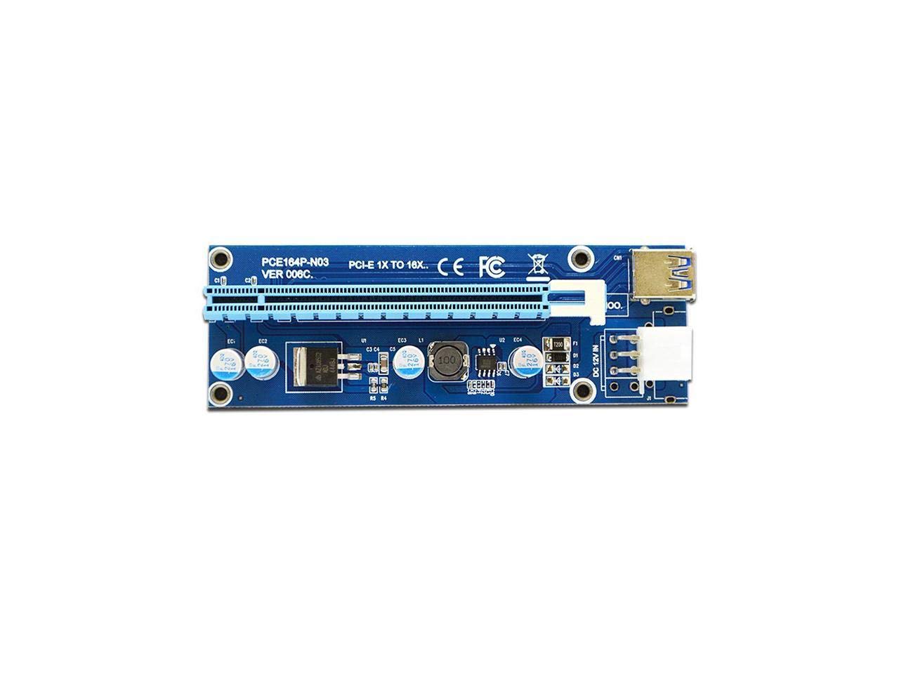 4 Solid Capacitors VER 006C PCIe 1x to 16x Riser Card - Powered PCI Express Extender for Ethereum Mining, ETH GPU Riser Adapter with 6-Pin PCIe & SATA Power, 60cm USB 3.0 Cable - Ideal for Crypto Mining Rigs & GPU Expansion