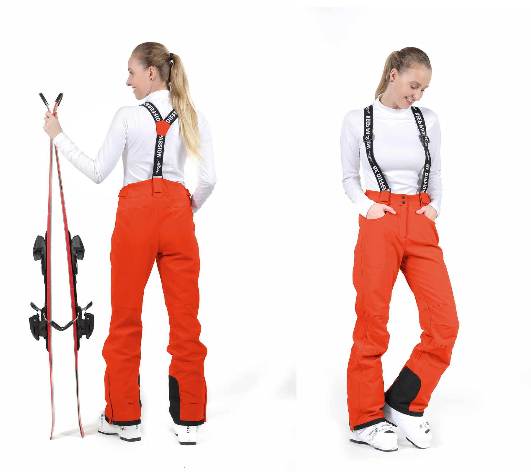 Women's Warm Waterproof Ski Pants with Zip-Off Suspenders - Breathable Stretch Snow Bibs for Winter Sports & Outdoor Activities