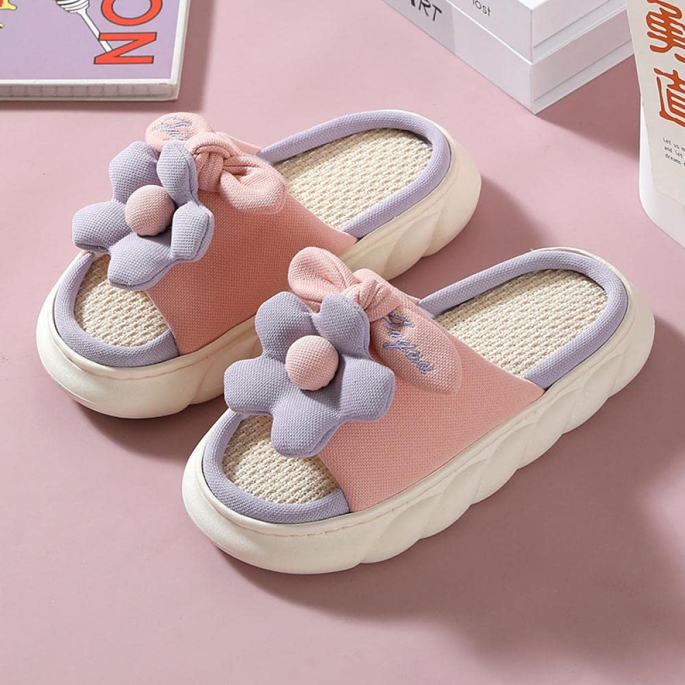 Gaolinci Women's Thick Sole Comfortable Linen Slippers - Non-Slip Indoor House Shoes for Relaxation & Home Wear
