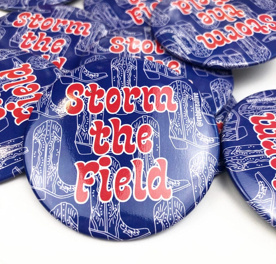 Blue Storm The Field Gameday Button - Premium Sports Game Button for Football, Baseball & Tailgating - Perfect for Game Day Events, Fan Gear & Sports Memorabilia Collection