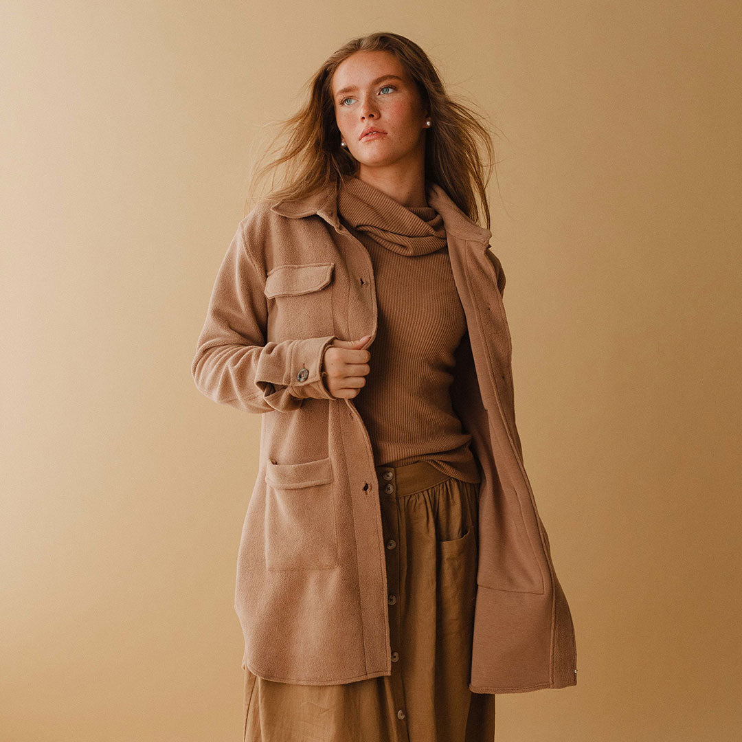 Alpine Fleece Trench Coat for Women - Warm Winter Toffee Brown Outerwear - Perfect for Snowy Weather & Outdoor Adventures