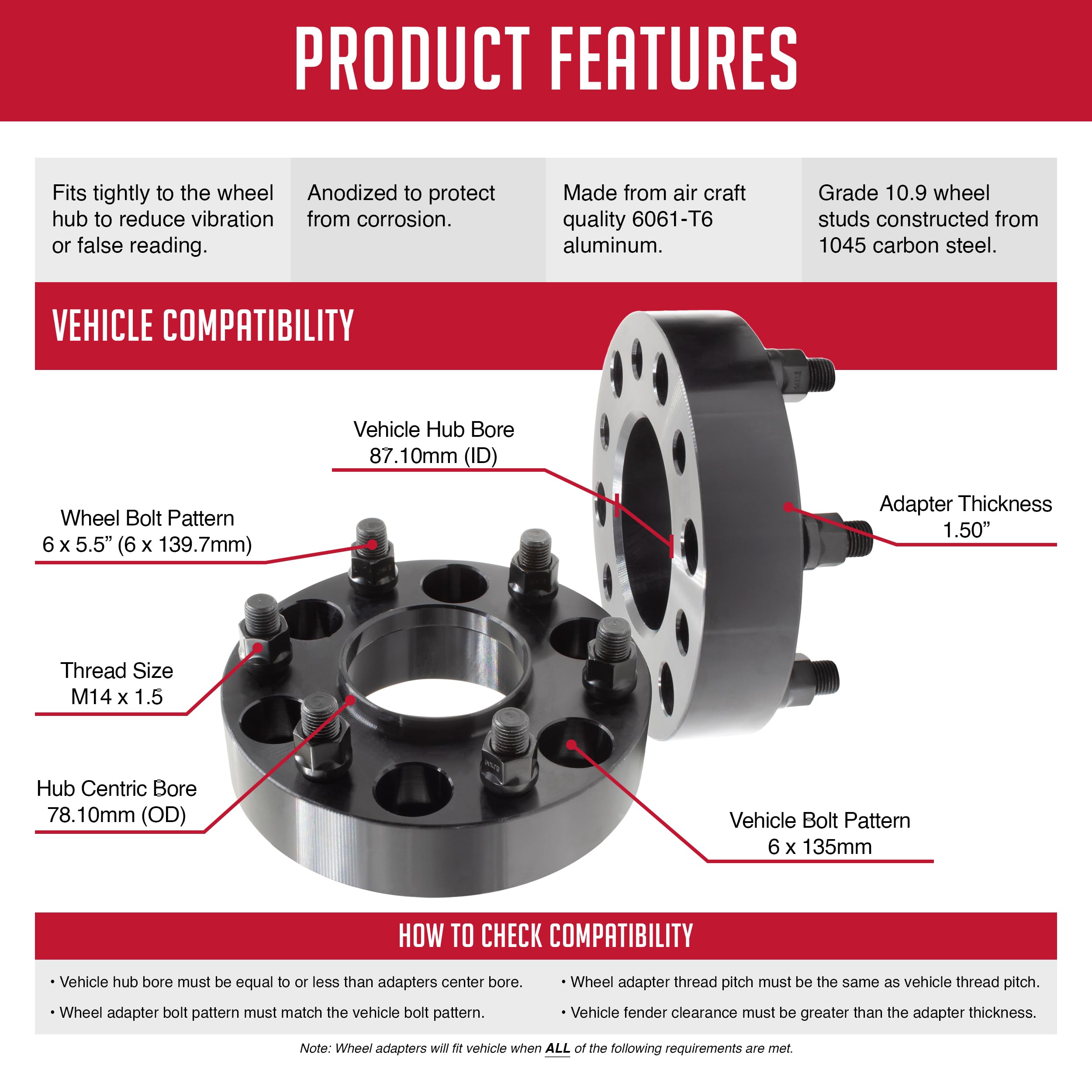 2 Pcs Hub Centric Wheel Spacers 6x135mm to 6x5.50