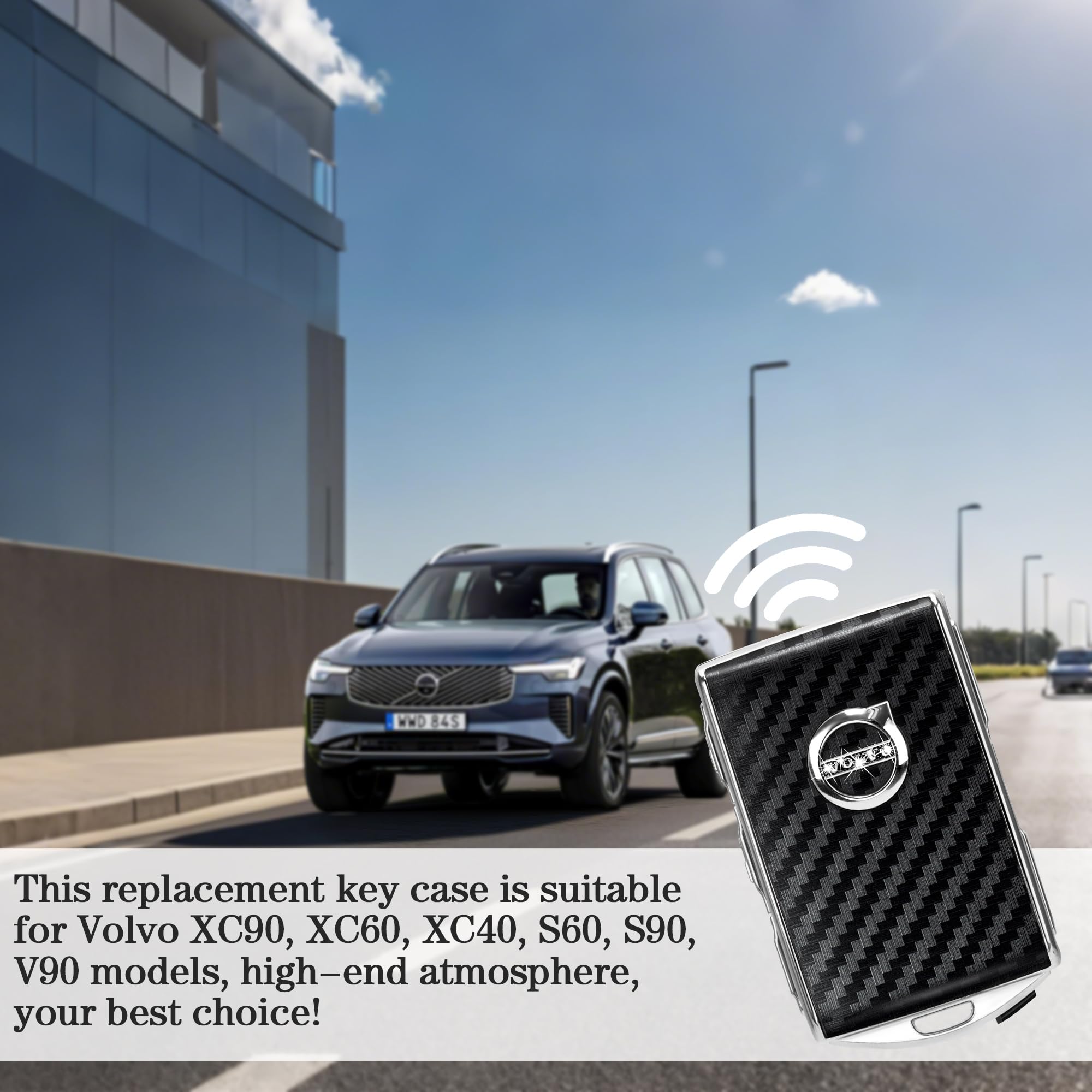 Premium Car Key Fob Cover Case for Volvo S60 S90 XC40 XC60 XC90 V60 V90 - Durable Carbon Black Shell - Perfect Gift for Men & Women - Protect & Personalize Your Key Fob for Everyday Use