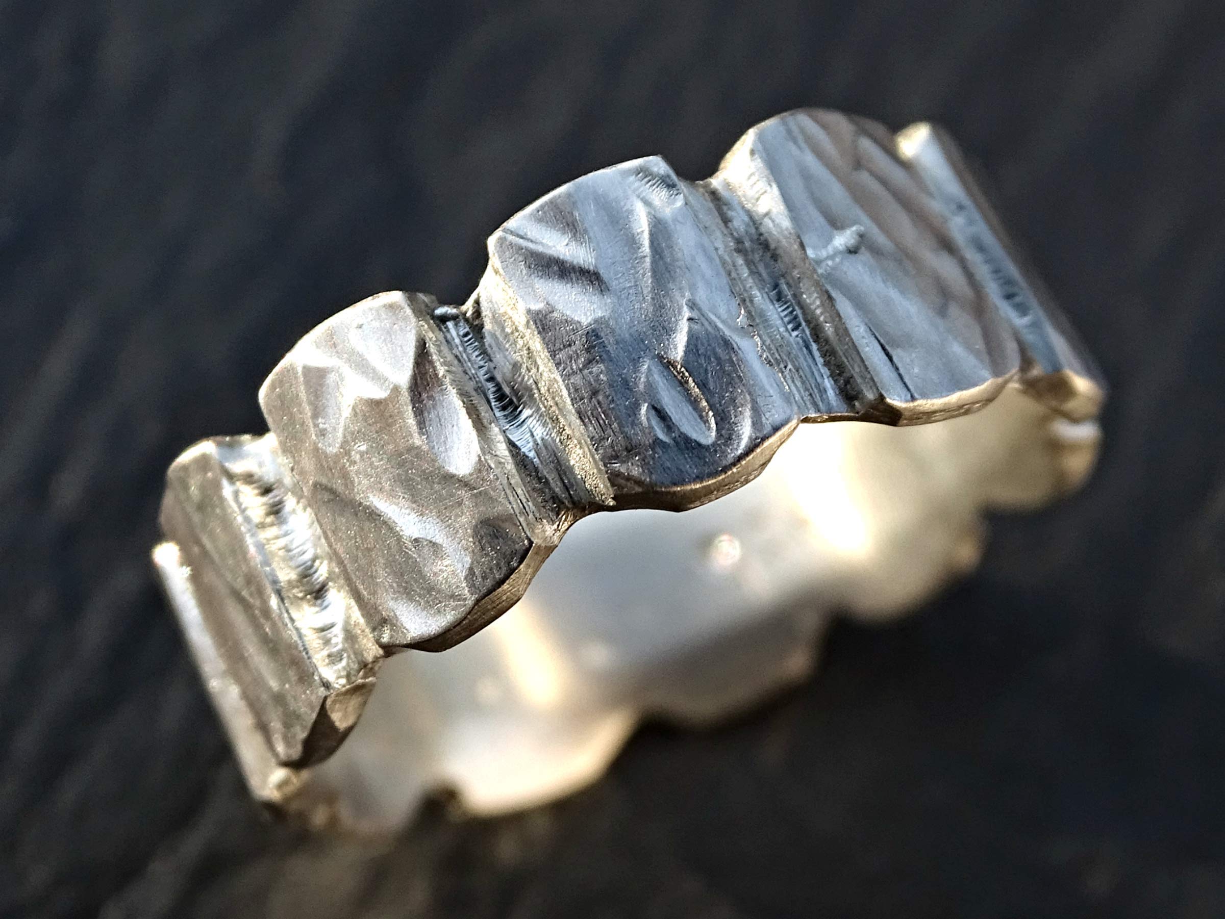 Rugged Silver Viking Wedding Band for Men - Handcrafted Carved Forged Ring, Durable Mens Silver Ring, Perfect Gift for Him - Ideal for Outdoor Adventures and Everyday Wear