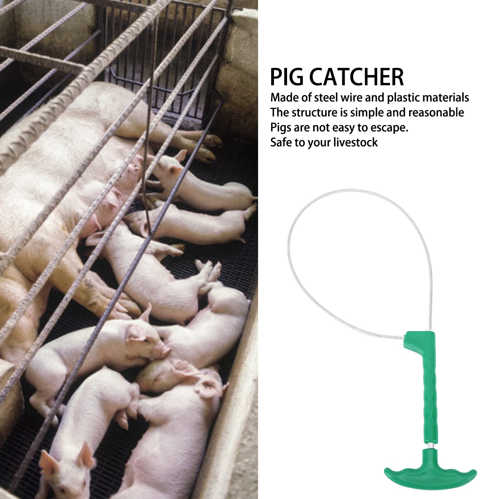 Farm Pig Holder Snare - 4PCS Green Hog Catcher Tool for Piglets & Small Animals - Durable Cable Snare for Livestock Handling, Farming, and Animal Control