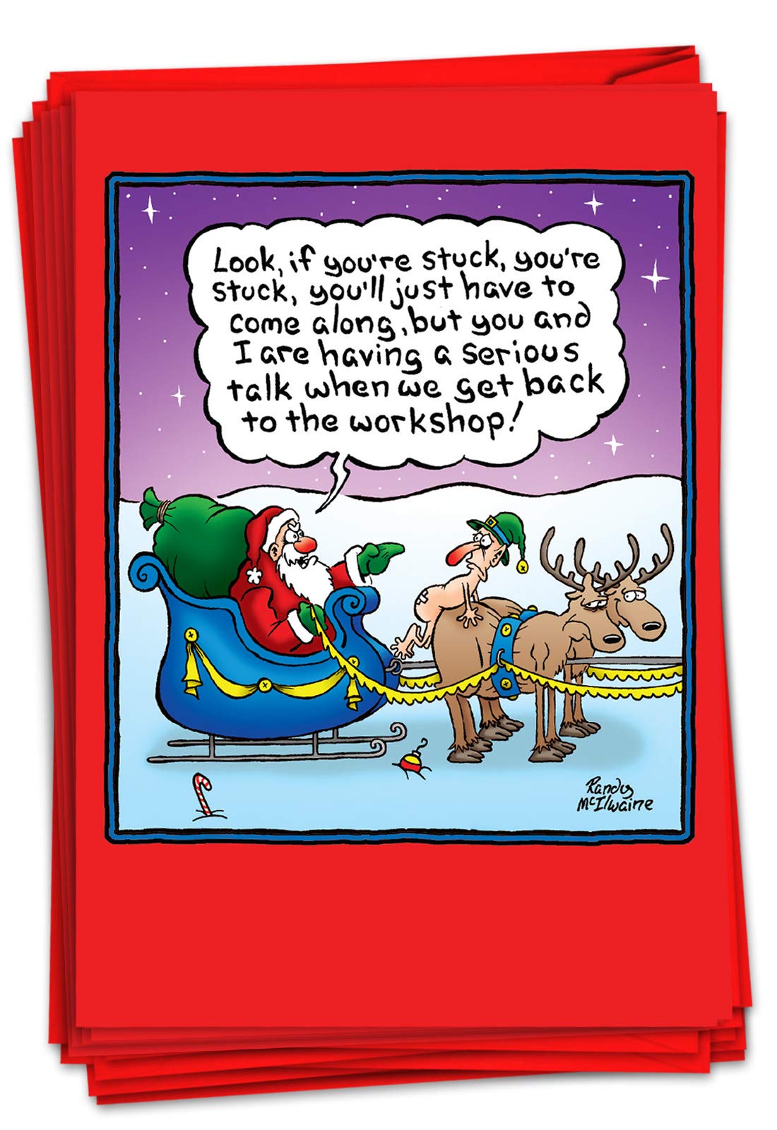 NobleWorks - 12 Pack Funny Christmas Cards with Envelopes - Adult Humor Holiday Greeting Cards, Comic Elf Design (Boxed Set) - Perfect for Office Gifts, White Elephant Parties & Festive Family Greetings