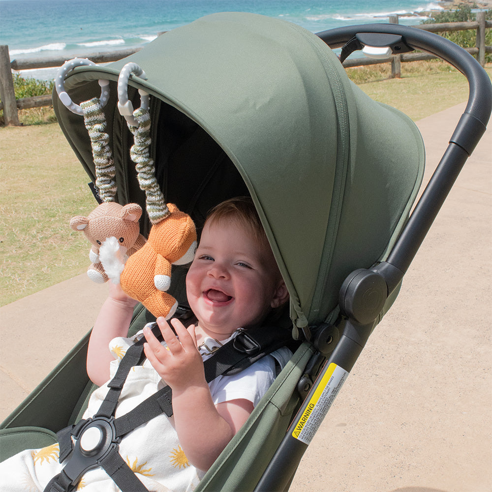 Adorable Bear & Fox Stroller Toys for Babies - Soft & Safe Pram Accessories for Newborns & Toddlers - Perfect for Strollers, Car Seats & Playtime Fun