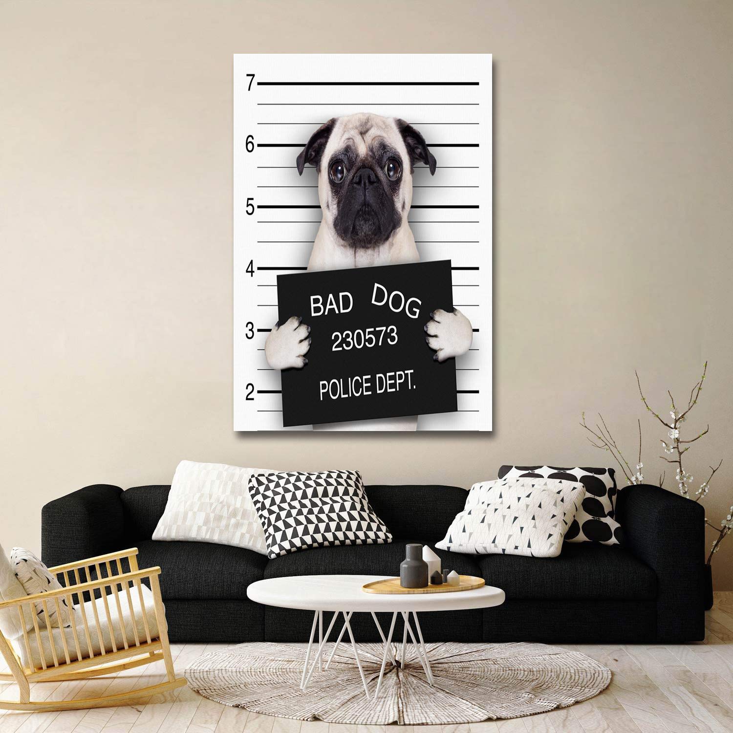 Cute Dog Canvas Wall Art - 36x24in Bathroom & Bedroom Decor for Home