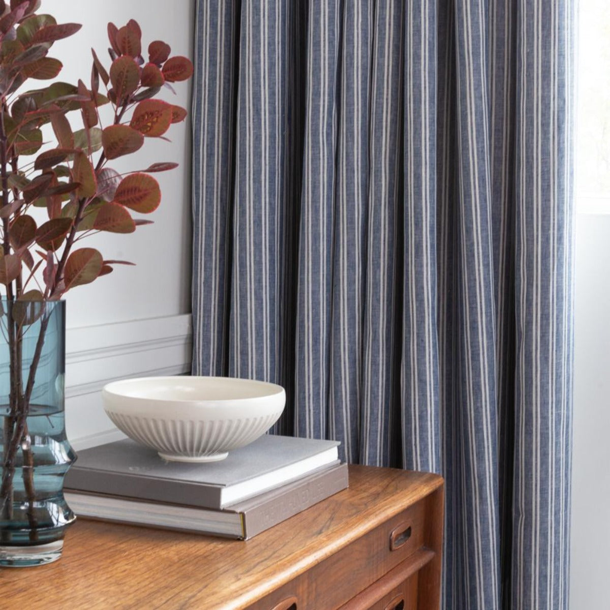 French Blue & White Striped Linen Fabric - Premium Quality for Home Decor, Upholstery & DIY Sewing Projects | Perfect for Curtains, Table Runners & Summer Dresses