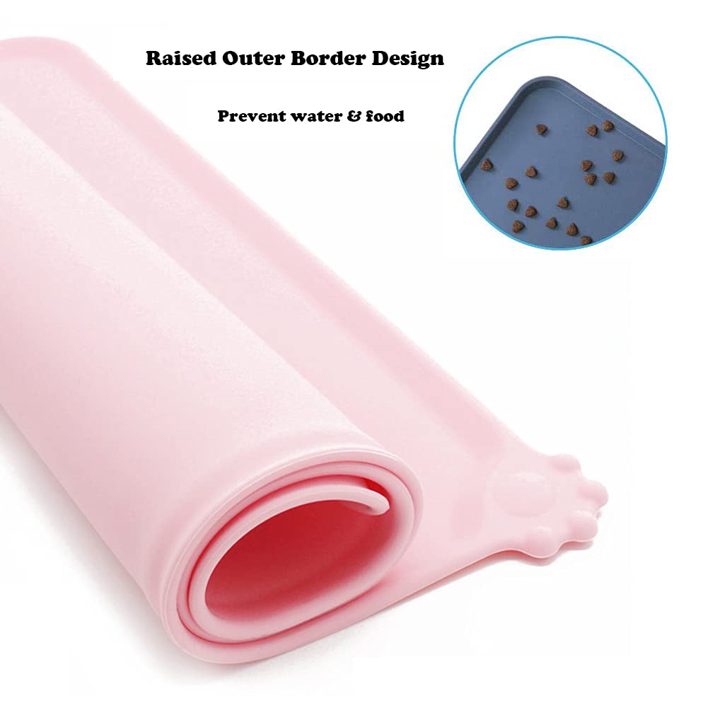 Waterproof Non-Slip Silicone Pet Feeding Mat for Dogs & Cats - Raised Edge Spill-Proof Design, Easy Clean Food & Water Bowl Tray - Keep Floors Clean (Pink) | Perfect for Kitchen, Dining Area & Travel Use