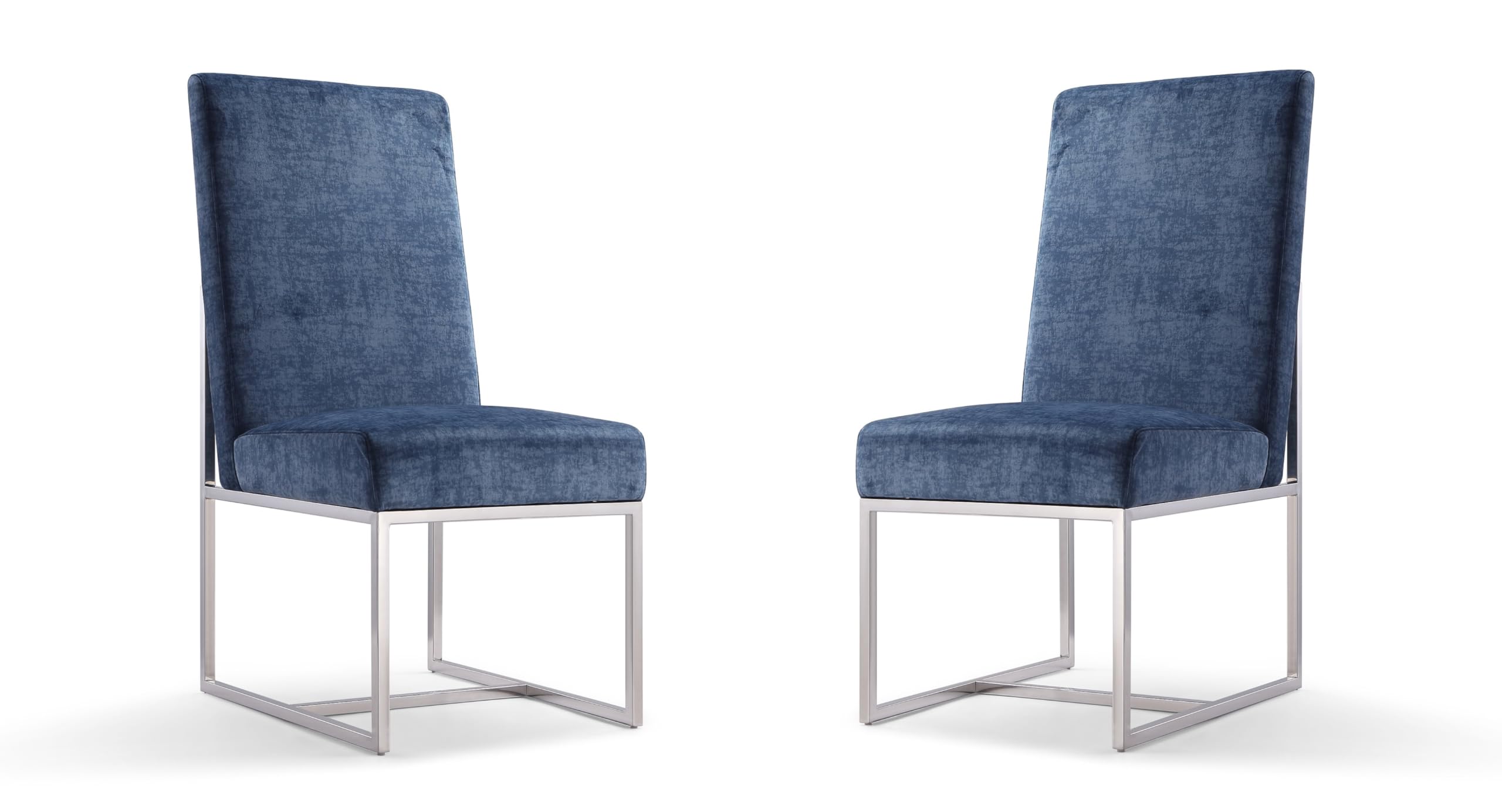 Modern Velvet Dining Chairs with High-Density Foam & Chrome Steel Frame - High-Back Fully Assembled Industrial Chic Accent Furniture (Set of 1, Blue) - Perfect for Contemporary Dining Rooms, Kitchen Islands & Home Office Spaces
