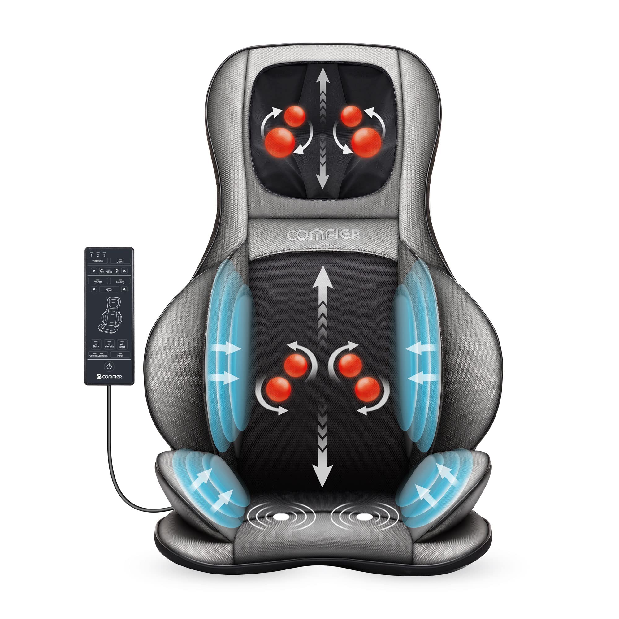 COMFIER Shiatsu Neck & Back Massager with Heat - 2D/3D Kneading Massage Chair Pad, Adjustable Massage for Neck & Full Body Relaxation - Perfect Christmas Gift for Men, Women, Dad & Mom (Dark Gray) - Ideal for Home, Office & Car Use to Relieve Stress & Muscle Pain
