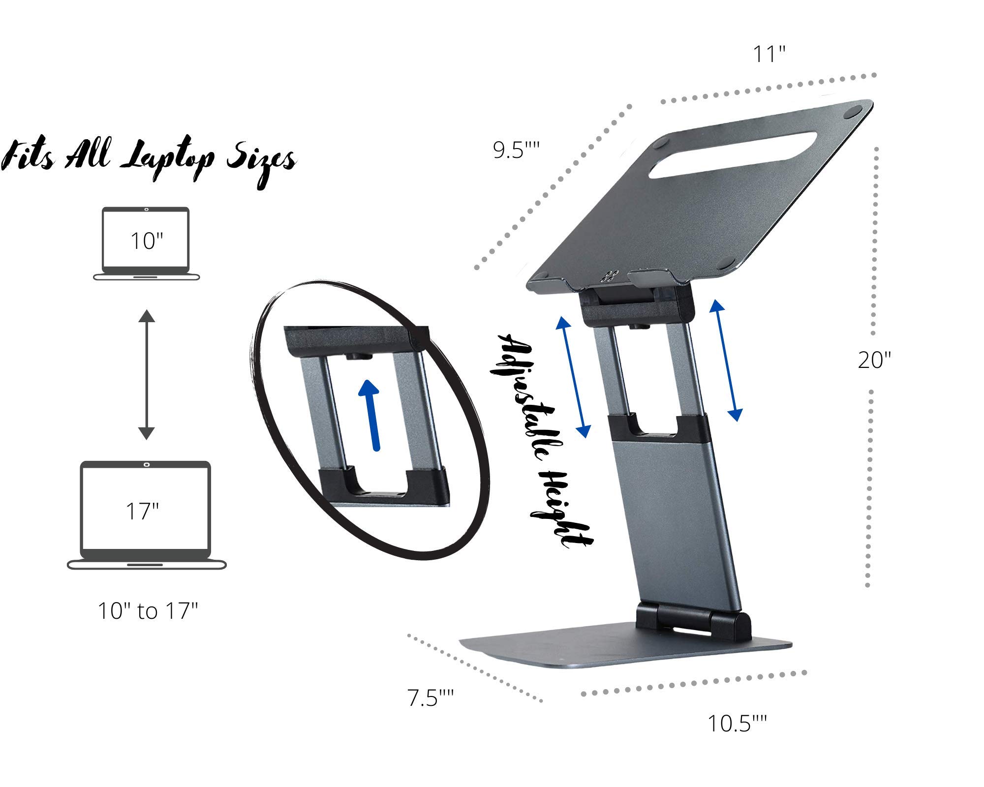 Ergonomic Adjustable Laptop Stand for Desk - Portable Foldable Computer Riser for MacBook & Tablets (10