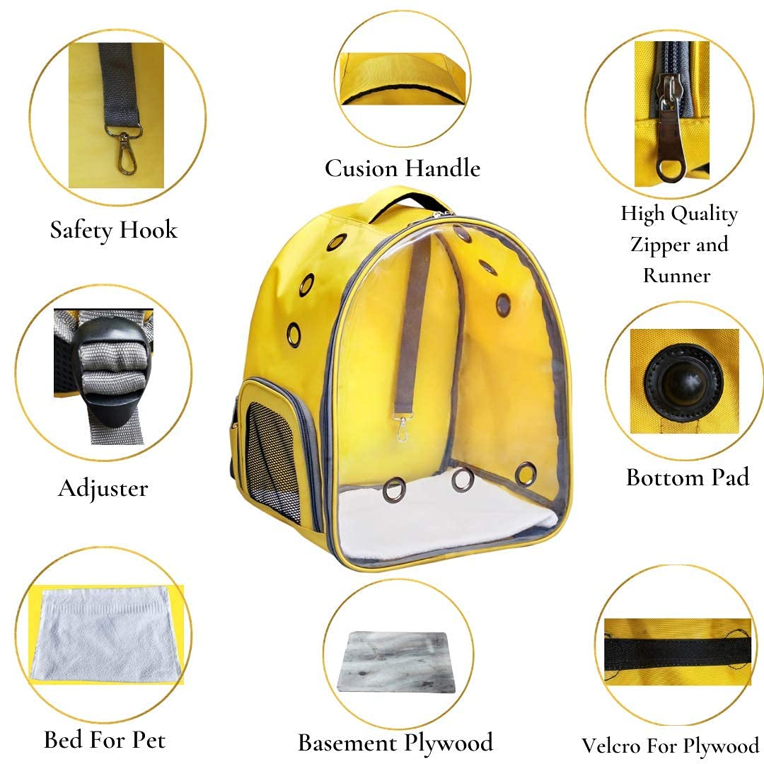 PSK PET MART Airline Approved Pet Carrier Backpack - 17×13×11 Inch Transparent Cat & Small Dog Travel Carrier with Breathable Ventilation - Perfect for Air Travel, Vet Visits & Outdoor Adventures (Yellow)