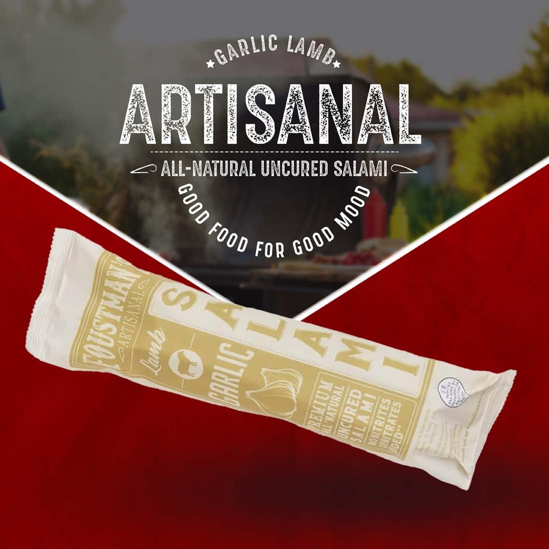 Foustman's Artisanal Garlic Lamb Salami - Nitrate-Free, Naturally Cured, Gluten-Free & Dairy-Free (8 Oz) | Pork-Free Snack for Charcuterie Boards, Picnics & Keto Diet