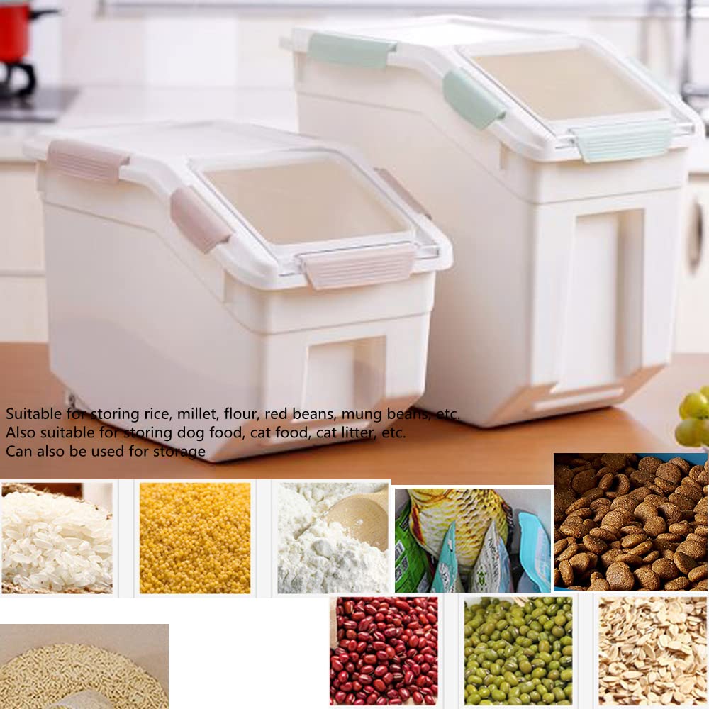 Airtight Dog Food Storage Container with Wheels - Large Pet Food Bin for Rice, Grain & Dry Food - Easy Roll Dispenser for Dogs & Cats - Perfect for Home, Garage or Pet Store (Gray)