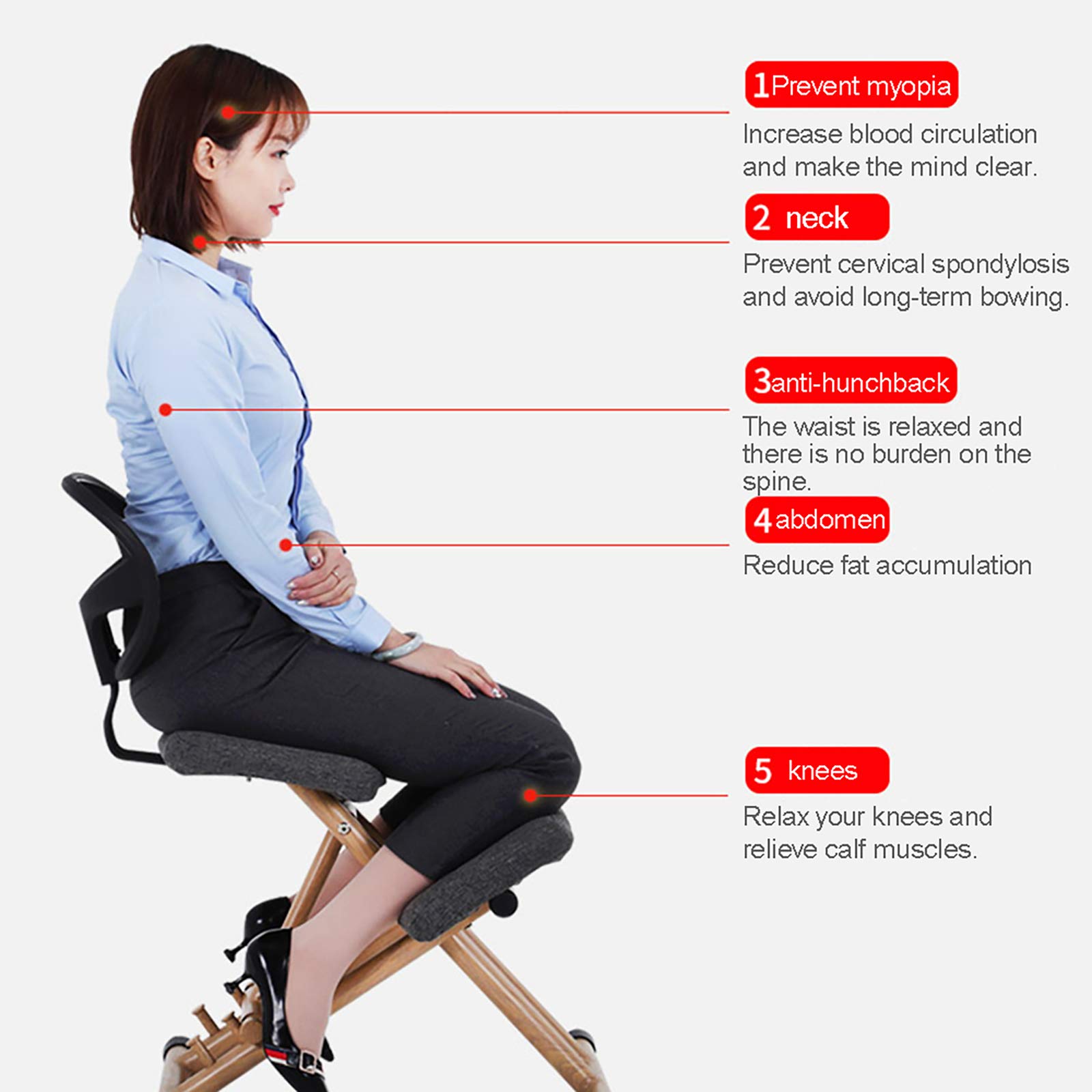 Ergonomic Kneeling Chair for Office & Home - Adjustable Posture Corrector - Gray