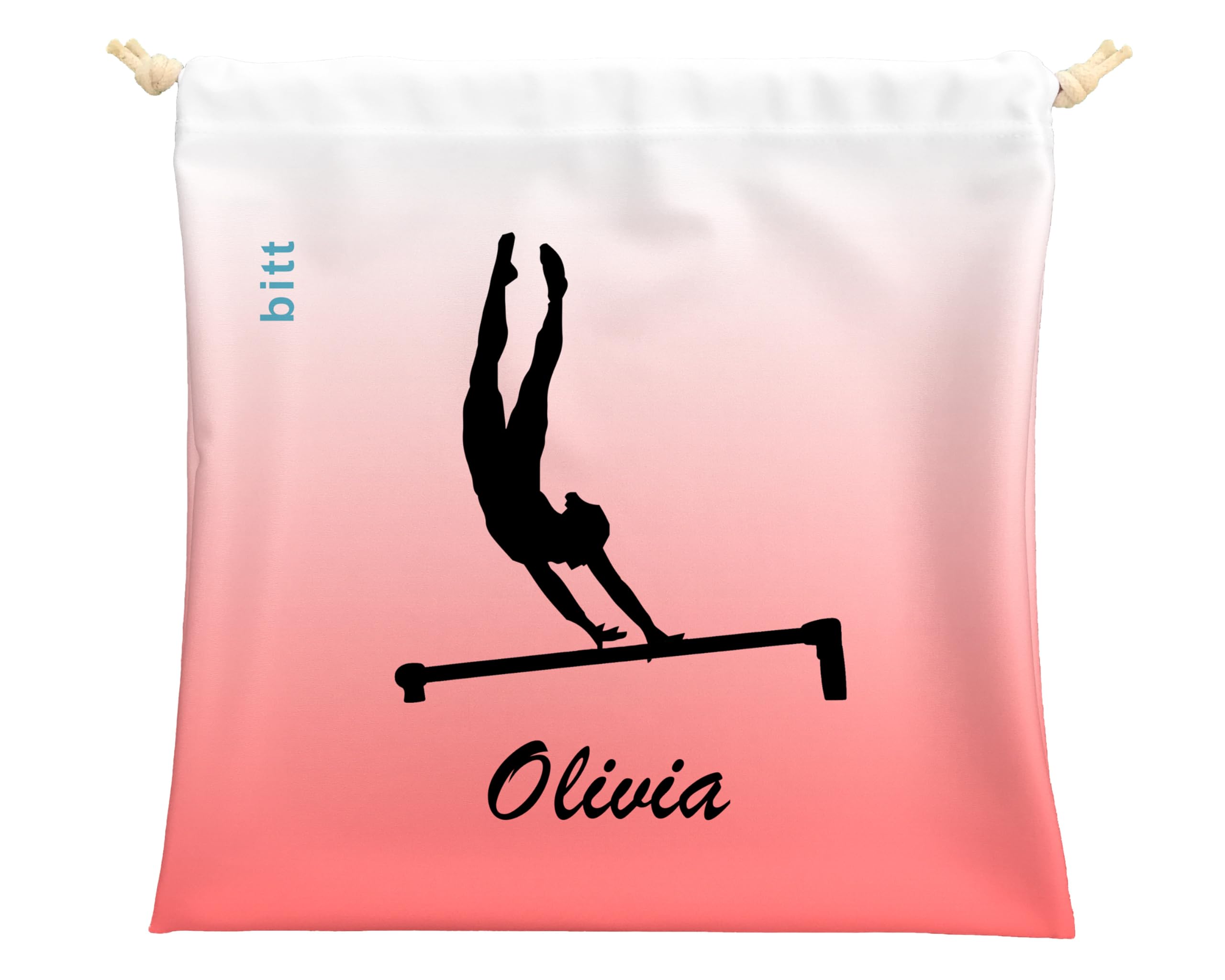 Custom Gymnastics Grip Bag with Gymnast Silhouette - Ombre Colors & Crystal Embellishment Option - Drawstring Sports Bag for Gymnastics Practice, Competition & Training Accessories