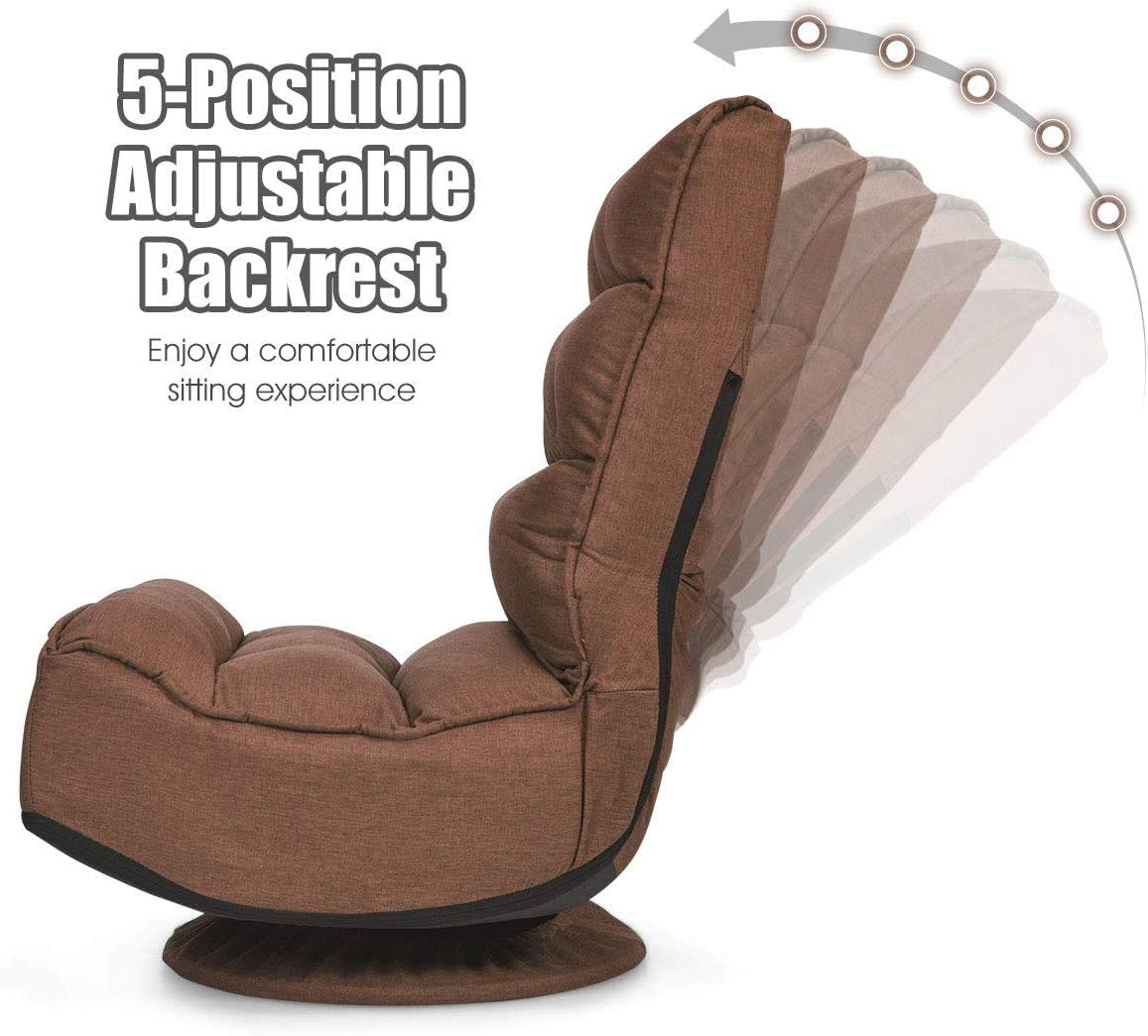 LDAILY Ergonomic Gaming Chair - 360 Degree Swivel Recliner with 5 Adjustable Positions, Padded Foldable Lazy Sofa for PC Gaming, TV Watching & Reading - Perfect for Home Office & Living Room (Coffee Brown)