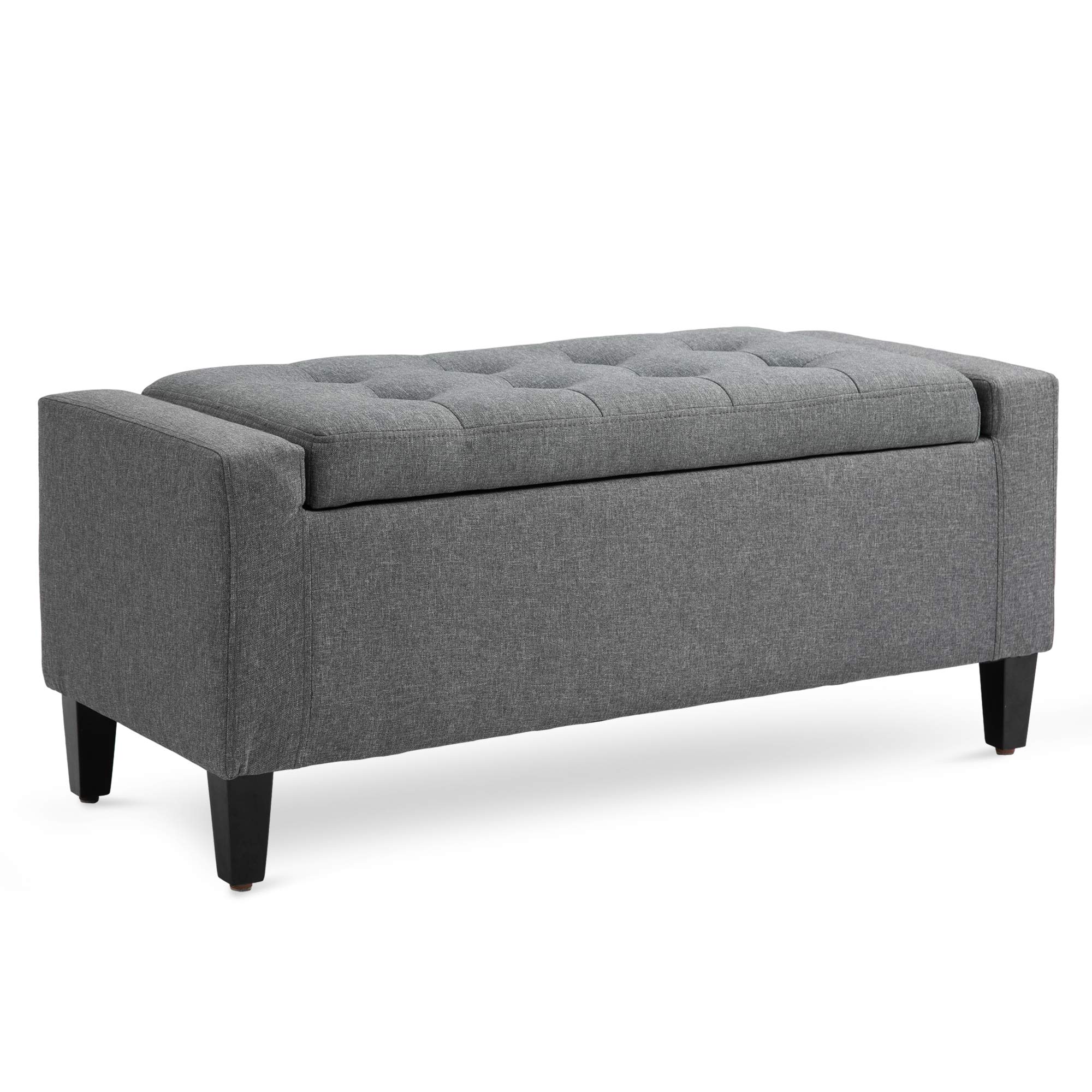HOMCOM Gray Linen Upholstered Storage Ottoman Bench with Lift Top & Button Tufted Design - Perfect for Living Room, Bedroom & Entryway Organization
