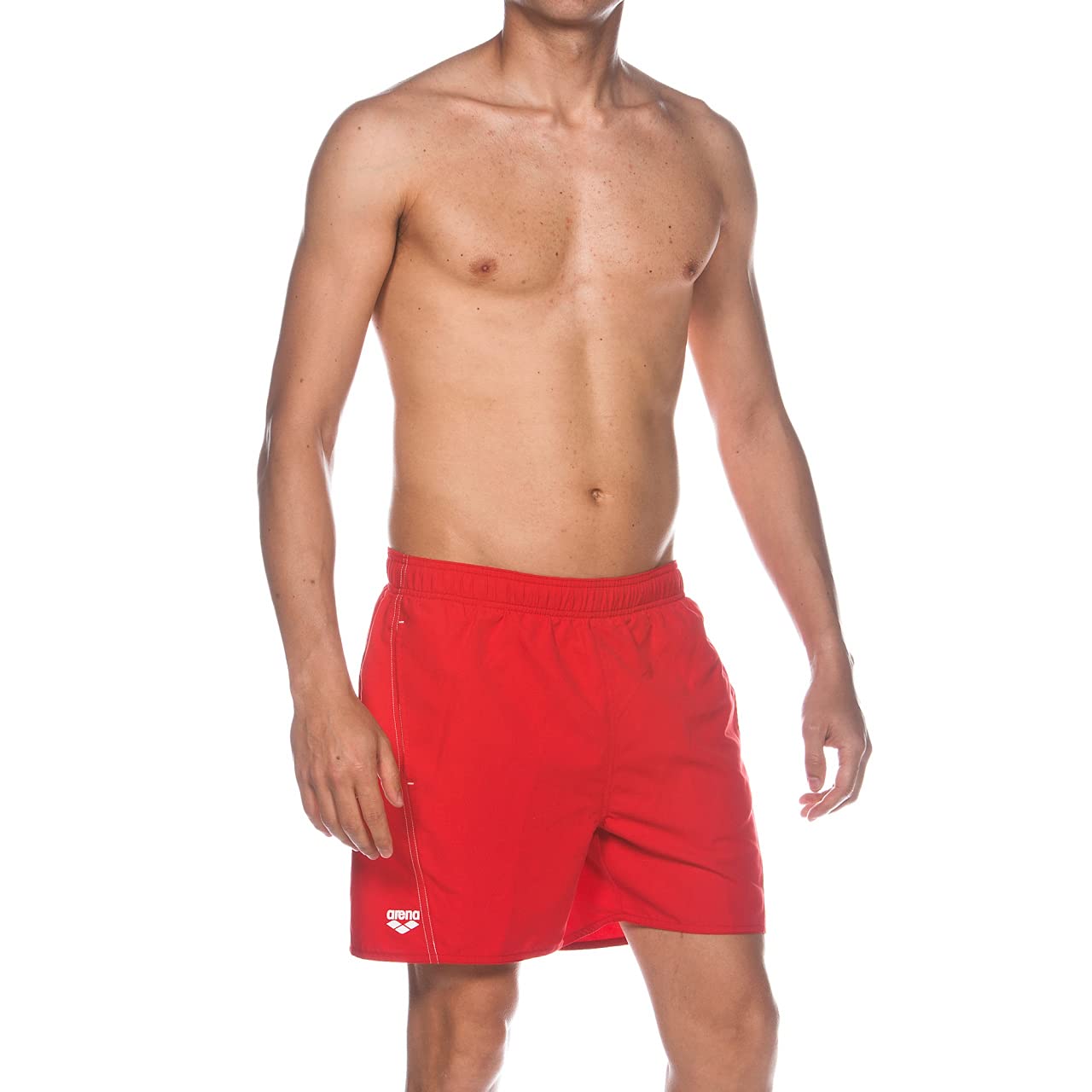 Arena Fundamentals Logo Boxer Briefs - Red/White - Men's Swim Trunks for Training & Competition - Comfortable & Durable Swimwear for Pool, Beach & Water Sports