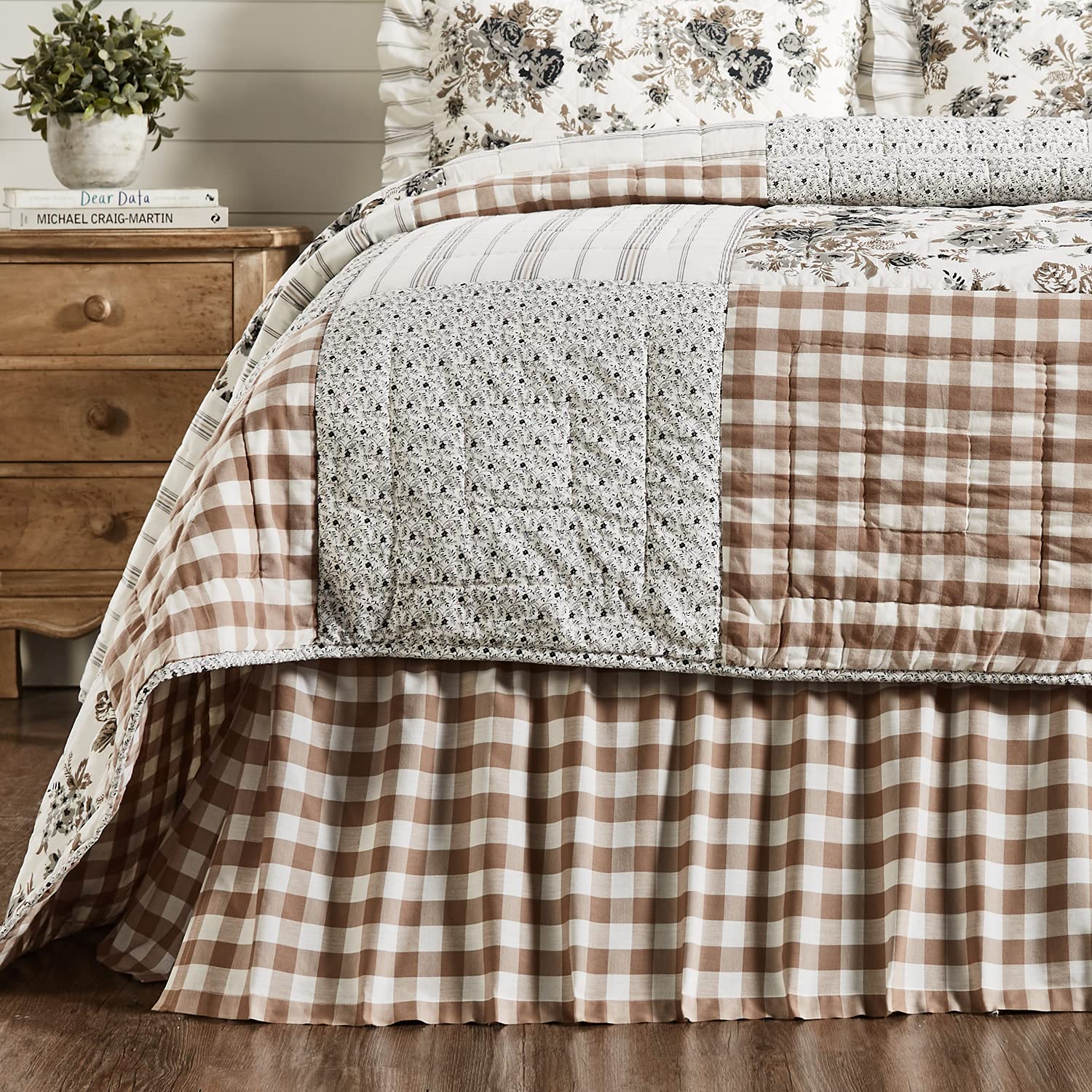 Annie Buffalo Portabella Check Queen Bed Skirt 60x80x16 - Elegant Bedroom Decor for Hotel Style Luxury Bedding