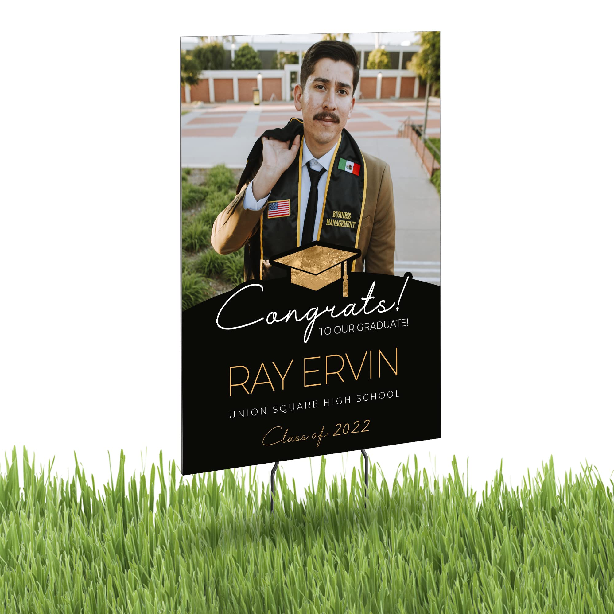 12x17 Personalized Graduation Yard Sign with Metal Stakes - Custom Graduation Gift for High School, College, Middle & Elementary School - Class of 2022 (Design 5) - Perfect for Outdoor Lawn Decor & Graduation Party Celebrations
