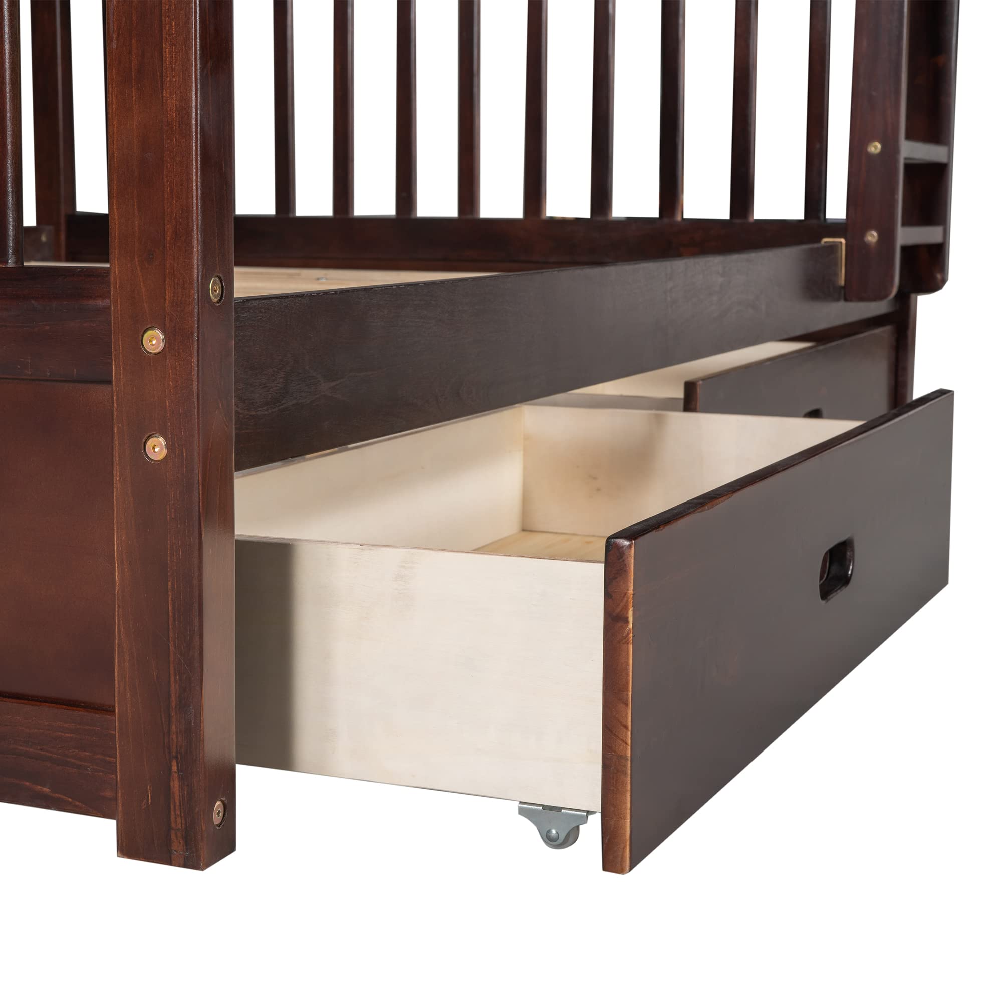 Harper & Bright Designs Full Bunk Beds with Storage Drawers - Solid Wood Detachable Full Over Full Bunk Bed Frame with Ladders & Safety Rail for Kids, Teens, Adults (Espresso) - Perfect for Small Bedrooms, Guest Rooms & Vacation Homes