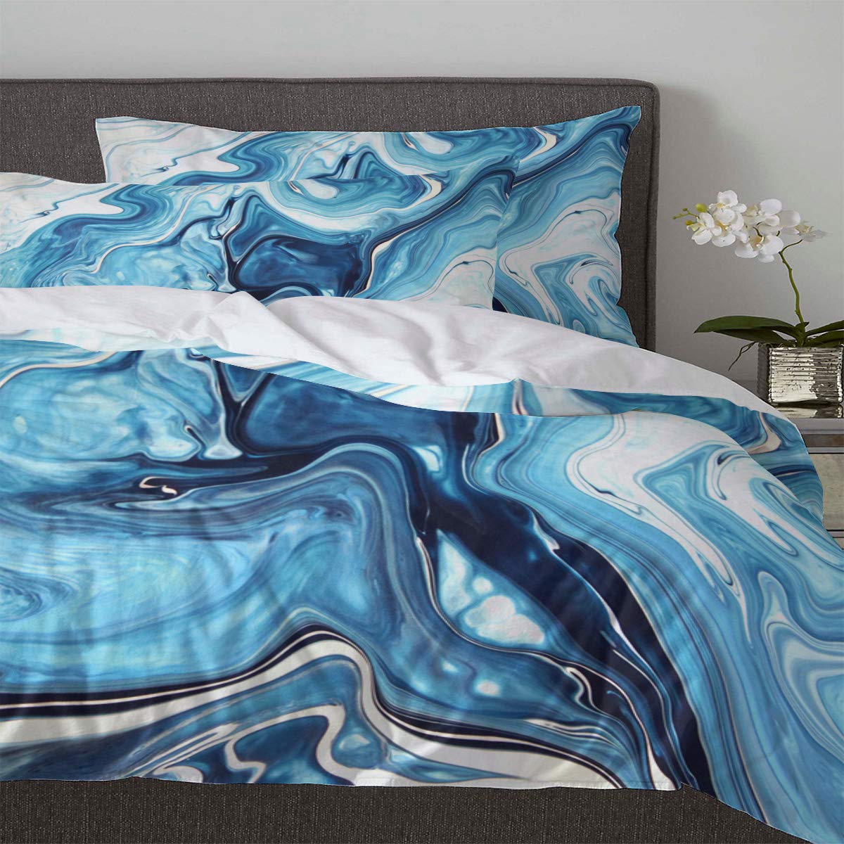 Blue Marble Duvet Cover 3-Piece Full Size Bedding Set with 2 Pillow Shams - Lightweight Soft Comforter Cover in Abstract Design for Modern Bedroom Decor | Perfect for Guest Rooms, Master Bedrooms & Cozy Home Styling
