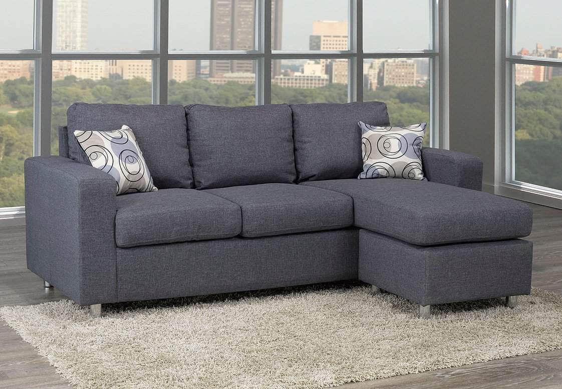 Modern Grey Fabric Sectional Sofa with Reversible Chaise Lounge - Comfortable L-Shaped Couch for Living Room, Family Room, or Entertainment Space