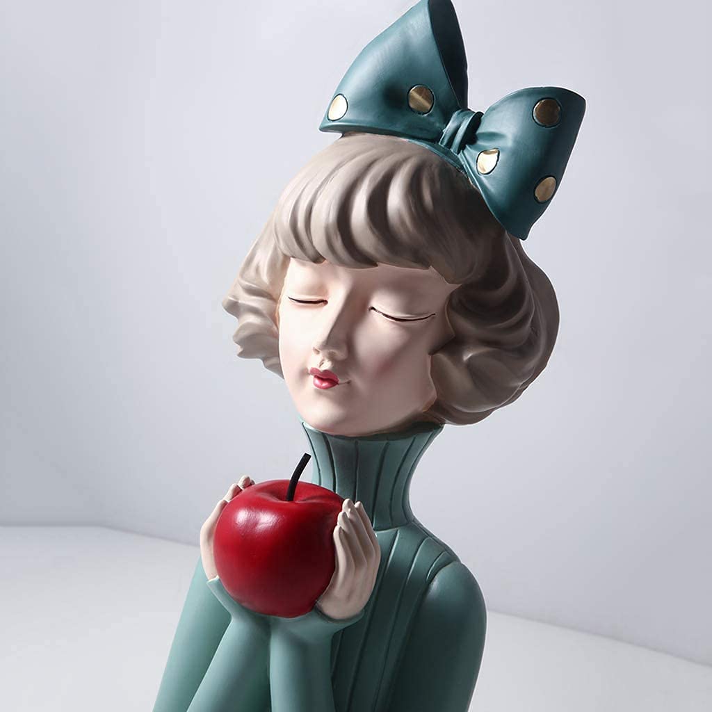 Modern Resin Girl Statue - Elegant Apple Girl Figurine Sculpture for Home & Office Decor, Green - Perfect for Living Room Table, Desk Display, and Gift Giving