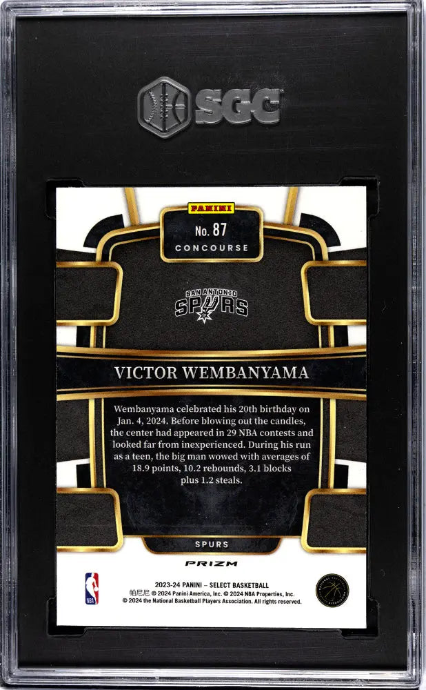 2023-24 Panini Select Basketball Victor Wembanyama Rookie Card Blue Cracked Ice SGC 10 Gem Mint - Rare Collectible for NBA Fans & Sports Card Investors - Perfect for Display, Trading, and Portfolio Growth