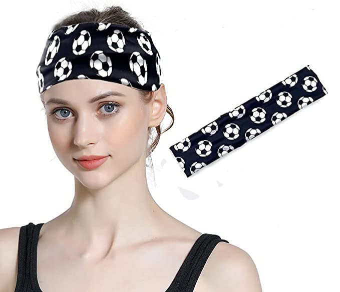**Soccer Sweatbands for Women & Men - Stretchy Headbands with Soccer Ball Print - Breathable Sports Headband for Running, Workouts & Soccer Games - Perfect Gift for Soccer Fans & Players**