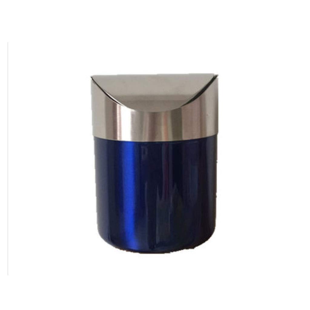 Mini Desktop Trash Can with Rolling Cover - Creative Covered Waste Bin for Kitchen, Living Room, Office & Dorm - Blue Small Garbage Bin for Desks, Countertops & Workspaces